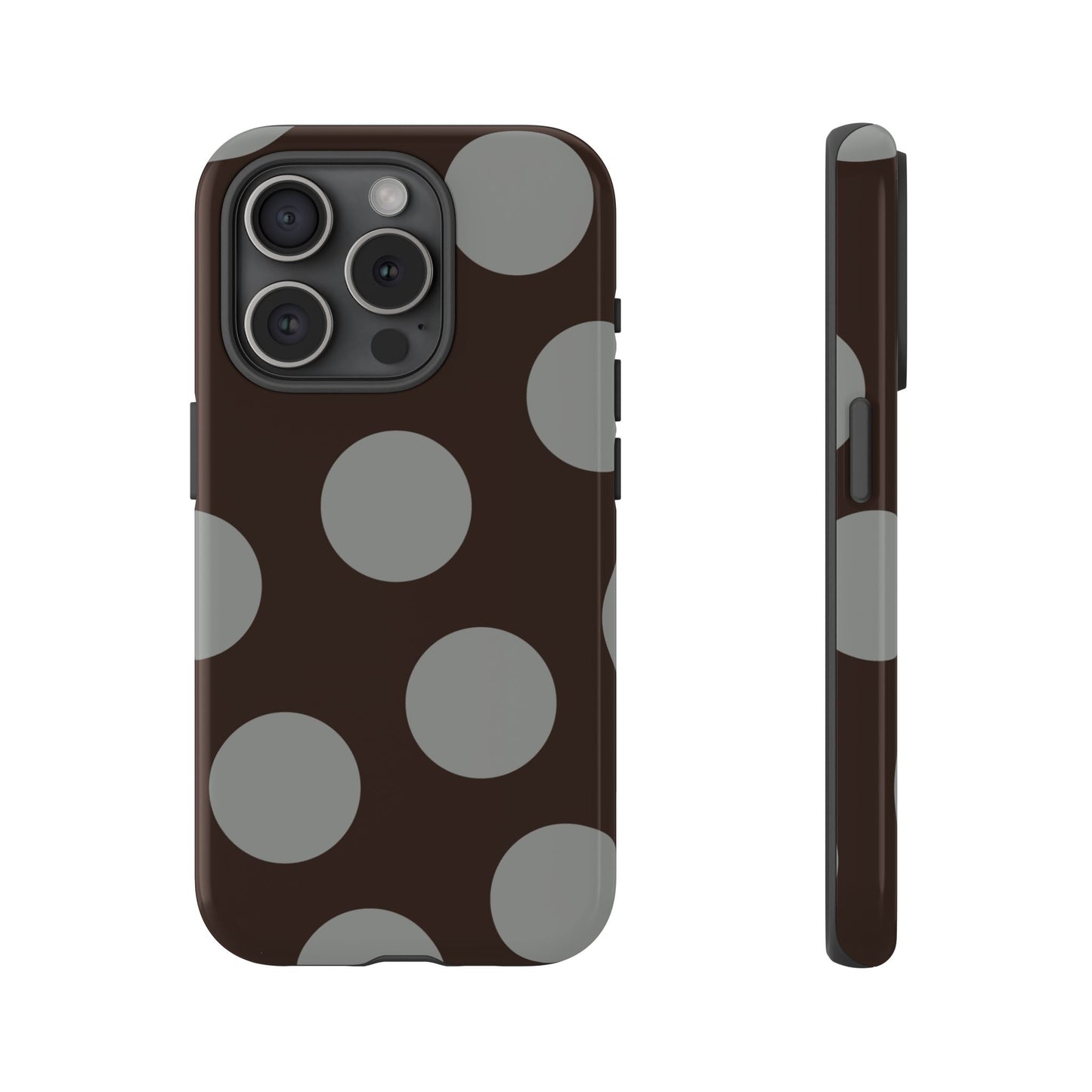 Polka Dot Tough Phone Case – Brown & Gray Retro Dot Protective Cover
