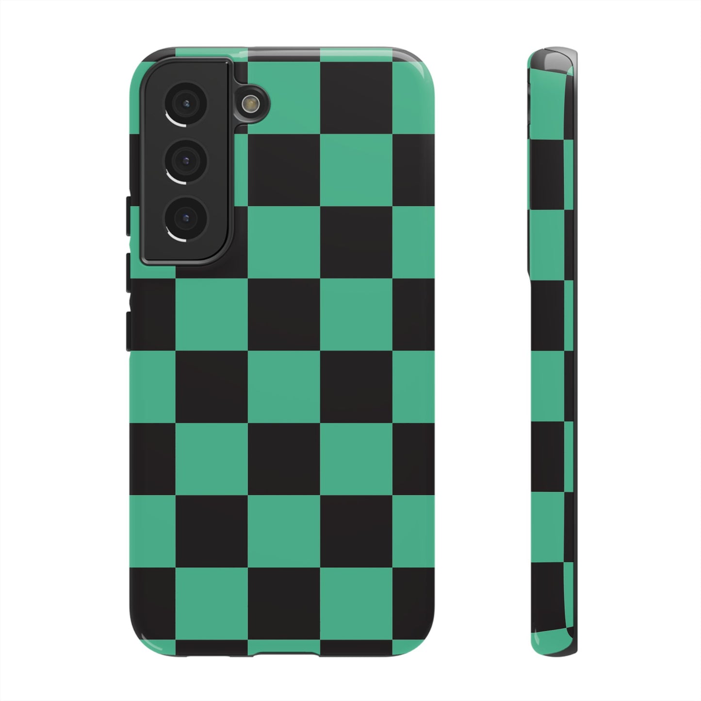 Tanjiro Checkerboard Tough Phone Case – Green & Black Protective Cover