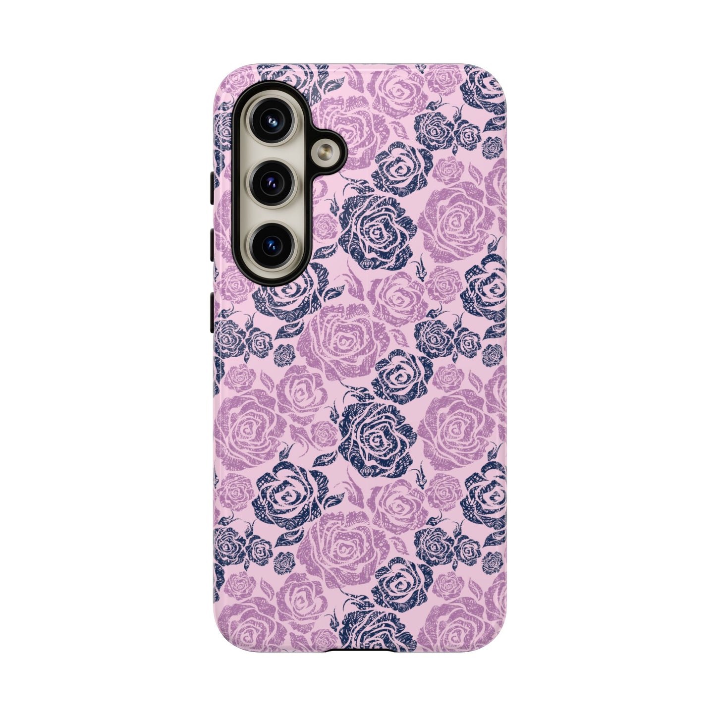 Floral Rose Tough Phone Case — Pink & Slate Rose Pattern
