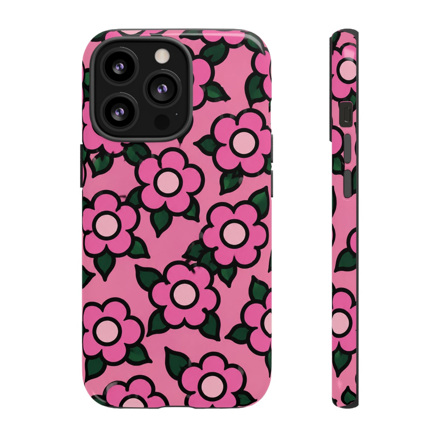 Pink Floral Tough Phone Case — Cute Retro Flower Protective Cover