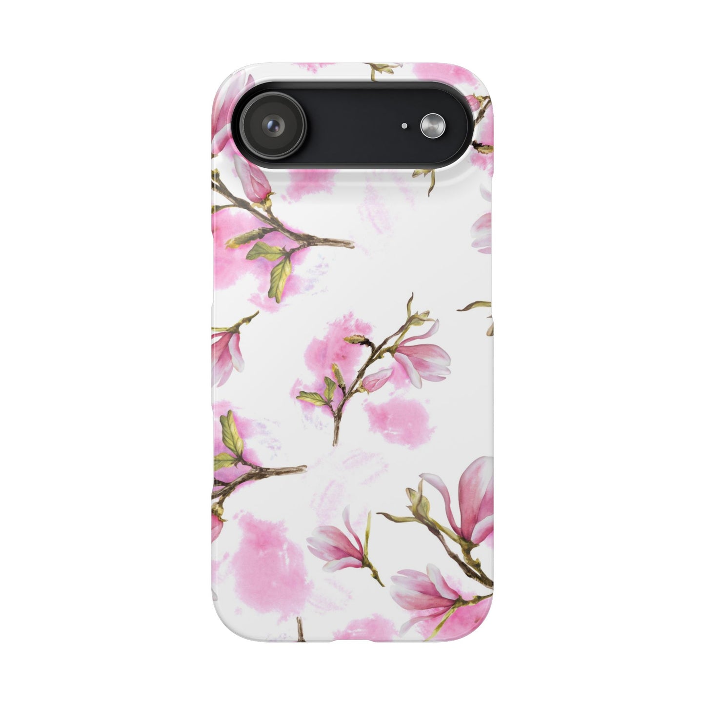 Floral Magnolia Slim Phone Case – Pink Watercolor Snap Case for Apple iPhone and Samsung Galaxy.