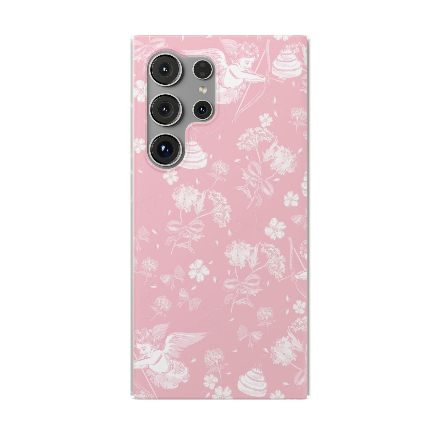 Pink Floral Cherub Flexi Phone Case for Apple iPhone and Samsung Galaxy.