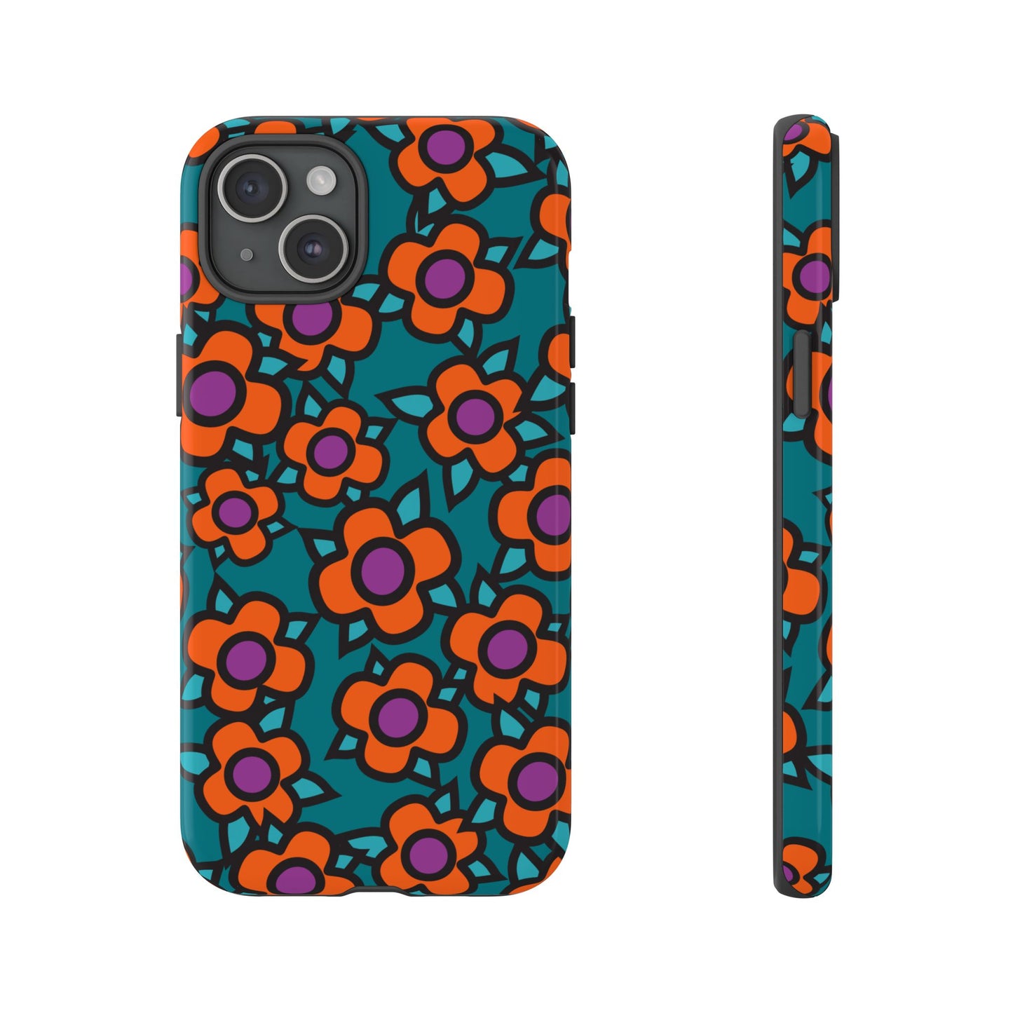 Floral Pop Tough Phone Case — Retro Orange & Teal Flower Pattern