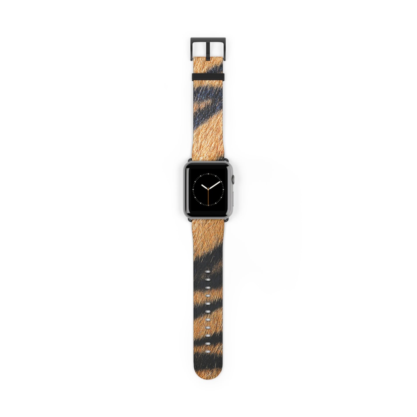 Tiger fur Apple Watch band with faux-leather strap, matte buckle, big cat pattern, stylish gift for him or her