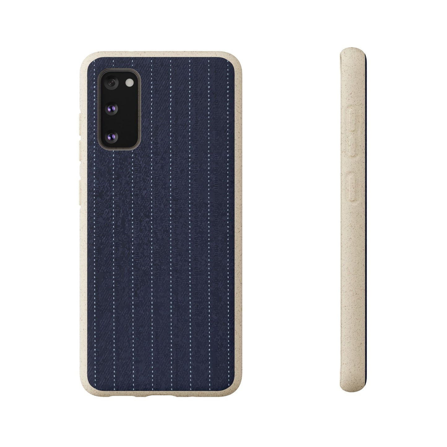 Biodegradable Pinstripe Phone Case — Eco-Friendly Navy Fabric Phone Cover for Apple iPhone and Samsung Galaxy.