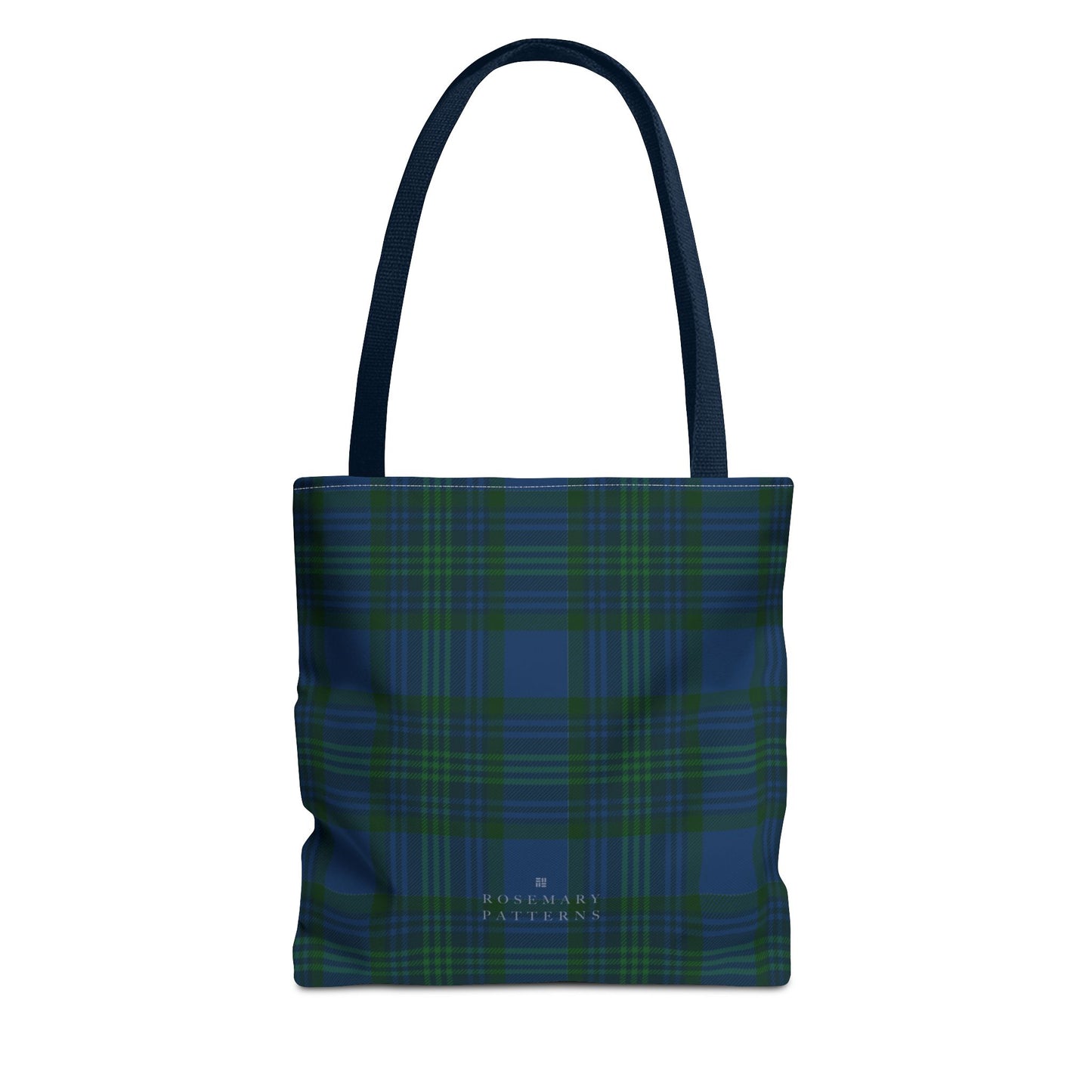 Tartan plaid tote bag in blue and green, eco friendly reusable market tote with Scottish pattern, cotton handles