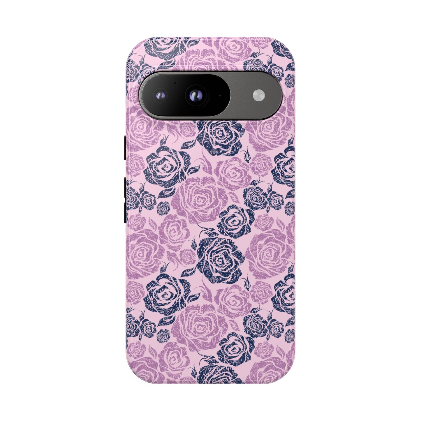 Floral Rose Tough Phone Case — Pink & Slate Rose Pattern