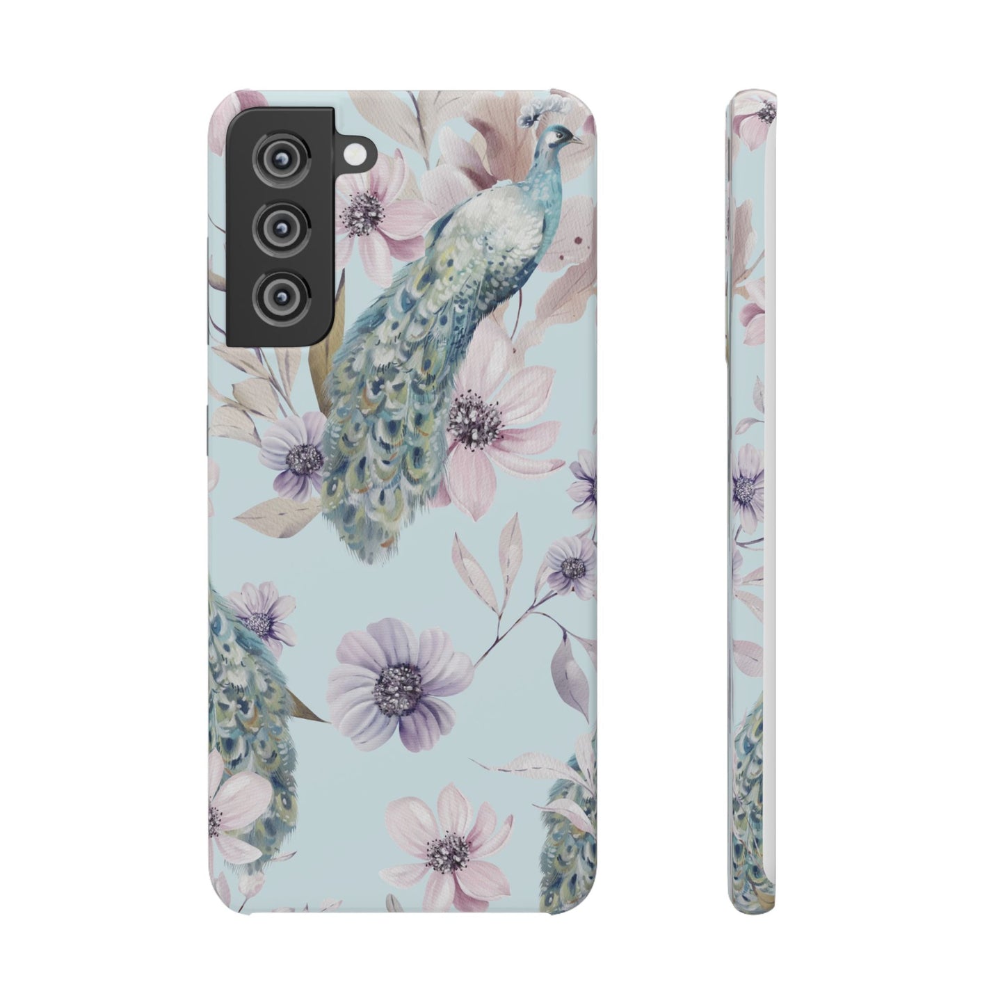 Watercolour Pastel Peacock Floral Snap Phone Case for Apple iPhone and Samsung Galaxy.