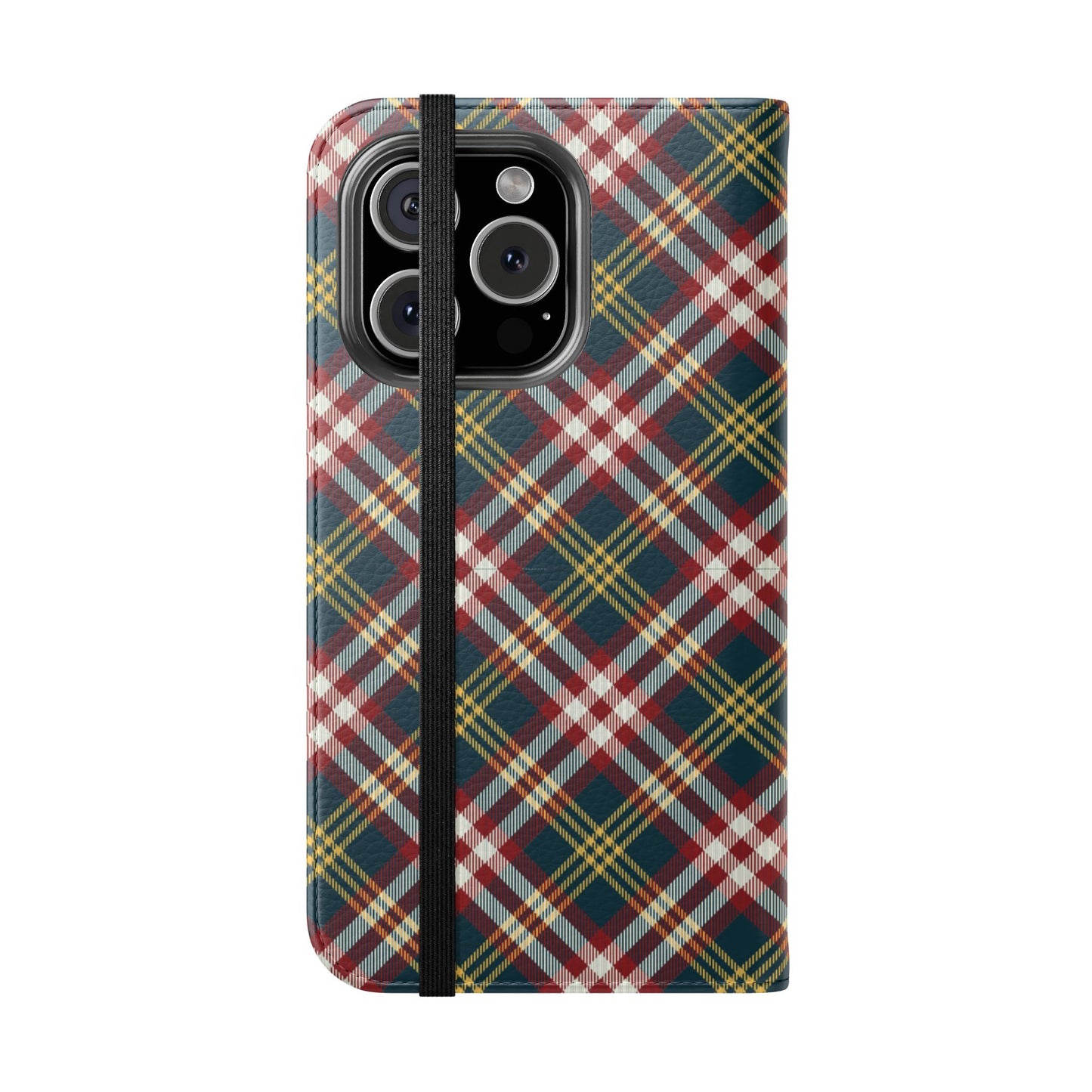 Tartan Flip Phone Case — Yellow & Red Plaid Wallet Cover