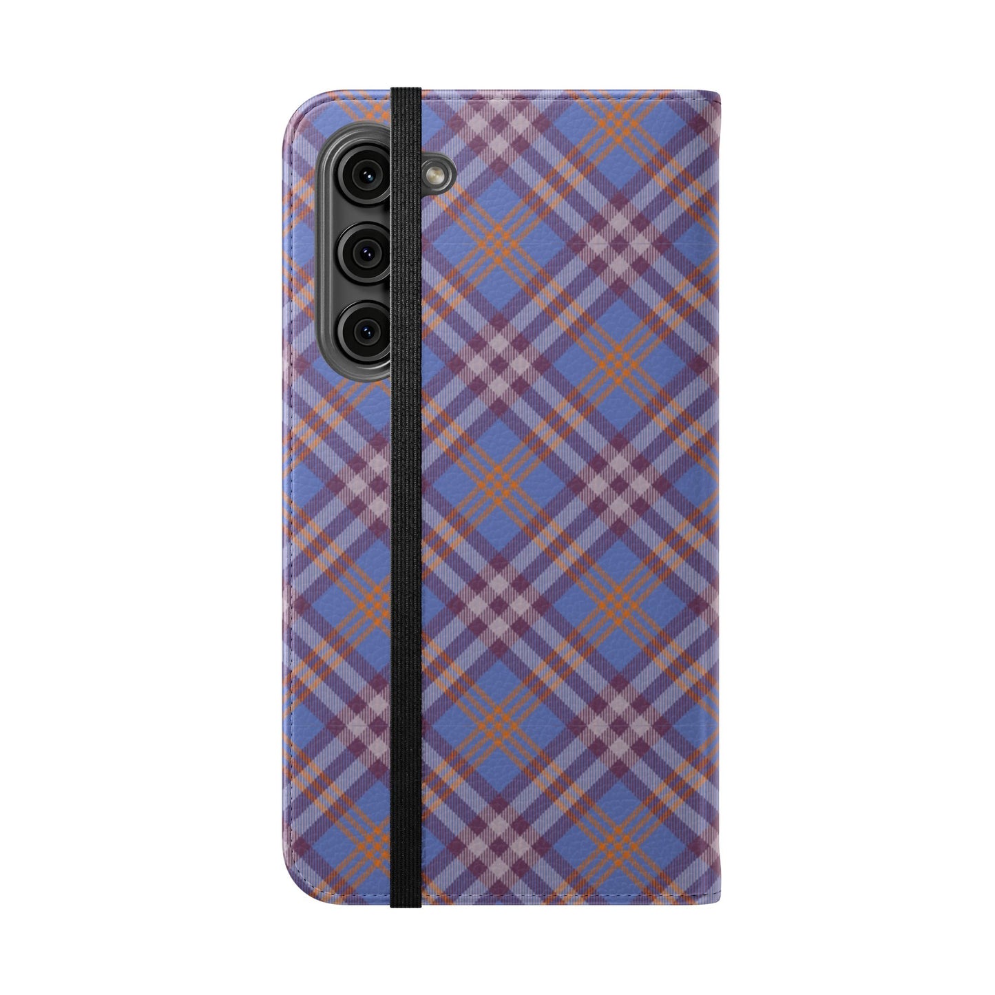 Tartan Flip Phone Case — Violet & Orange Plaid Wallet Cover