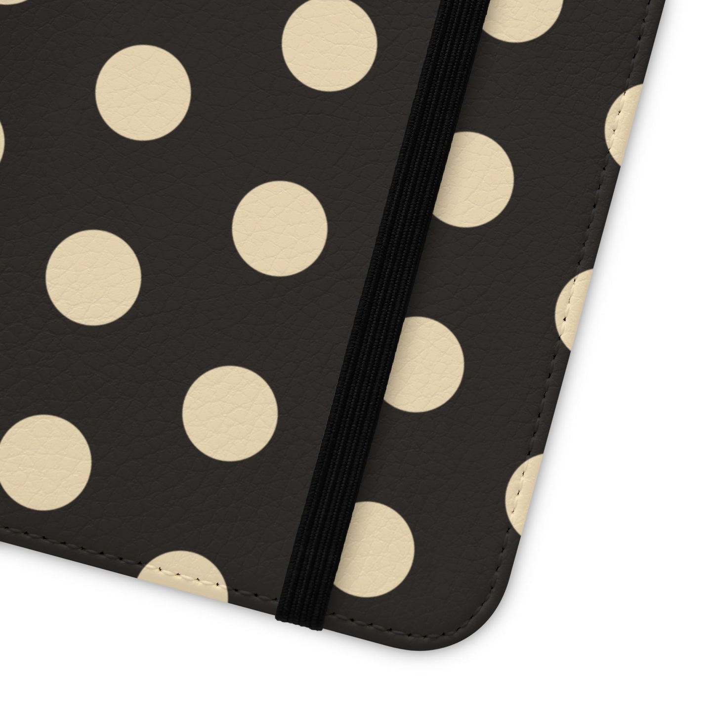 Polka Dot Flip Phone Case – Retro Black & Cream Wallet Cover
