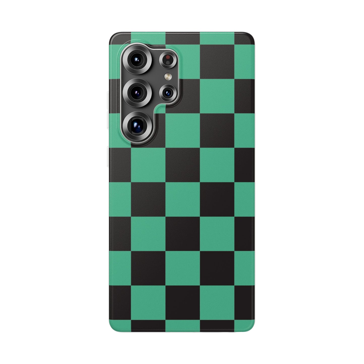 Tanjiro Checkerboard Green and Black Flexi Phone Case for Apple iPhone and Samsung Galaxy.