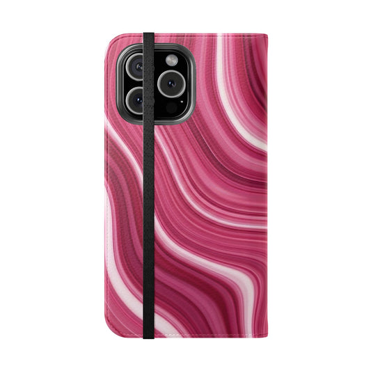 Pink Marble Swirl Flip Case — Wallet Phone Cover with Card Slots