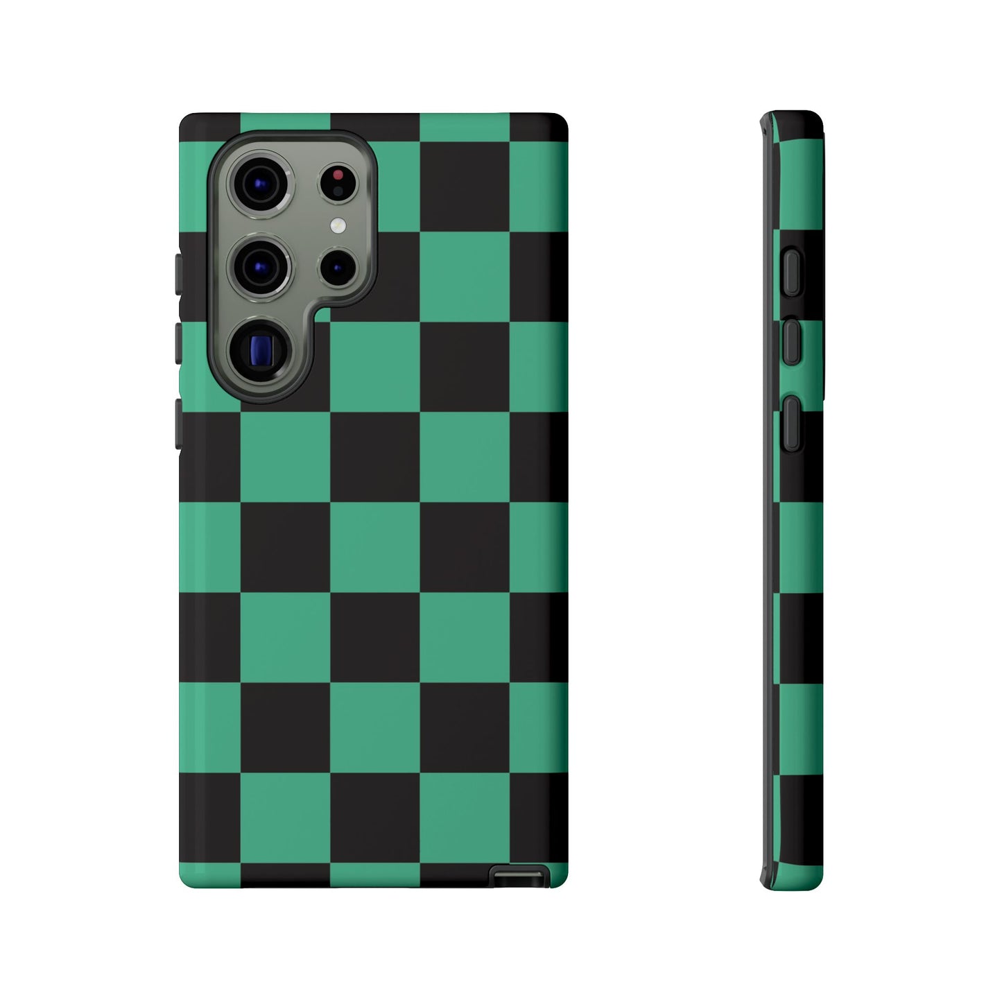 Tanjiro Checkerboard Tough Phone Case – Green & Black Protective Cover