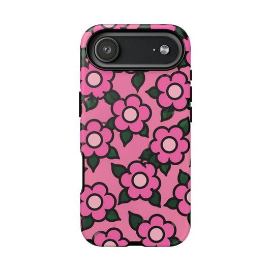 Pink Floral Tough Phone Case — Cute Retro Flower Protective Cover