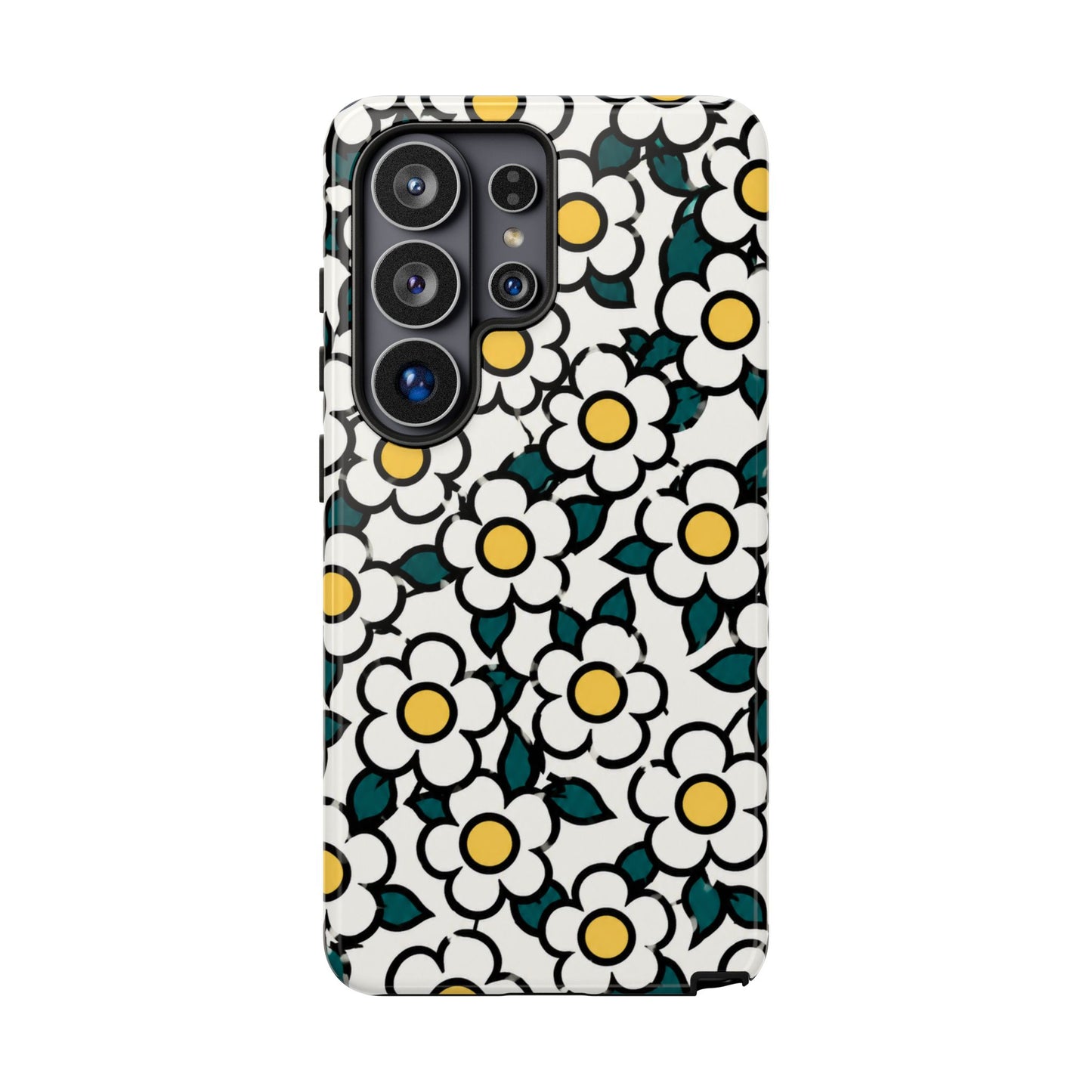 Floral Daisy Tough Phone Case — Retro White & Yellow Protective Cover