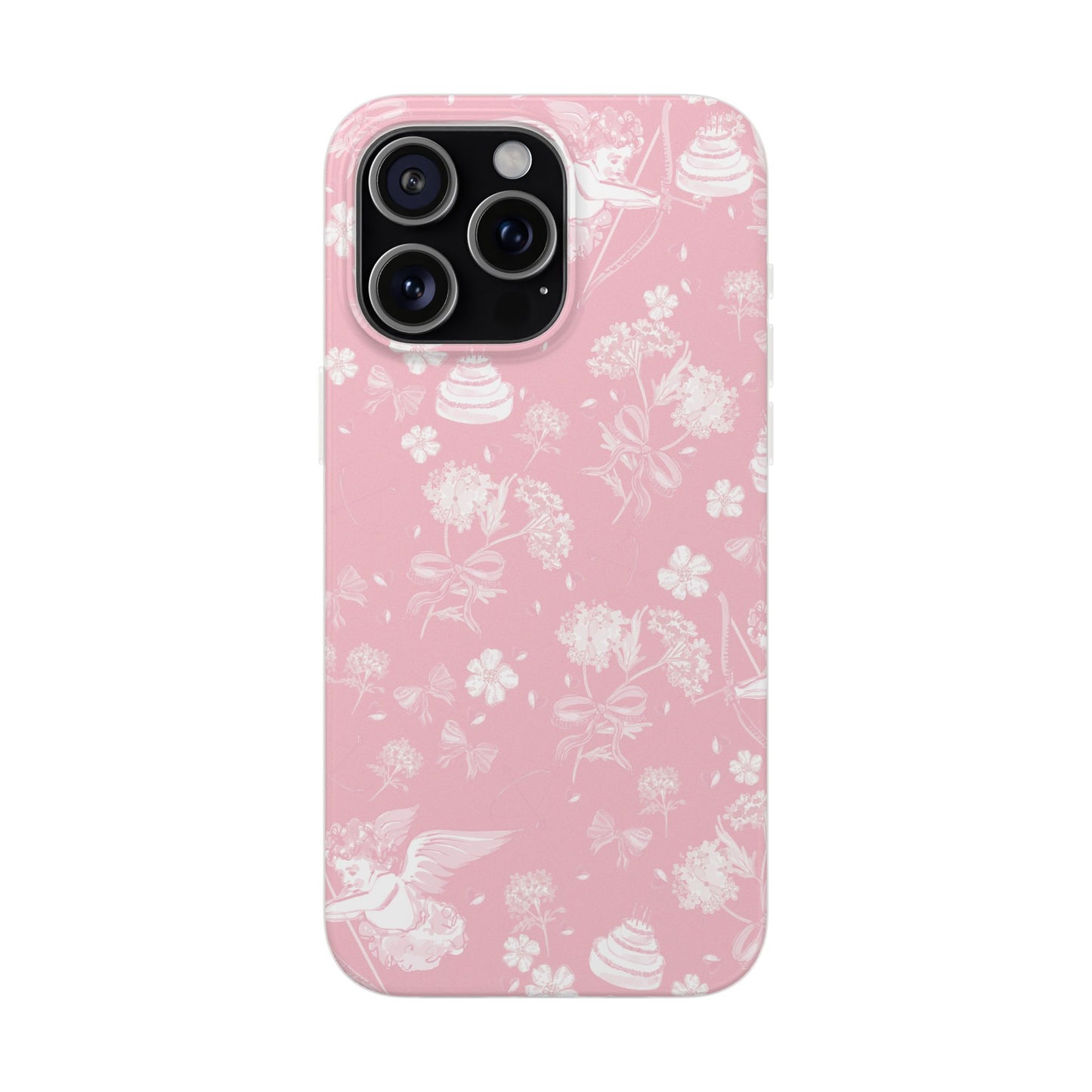 Pink Floral Cherub Flexi Phone Case for Apple iPhone and Samsung Galaxy.