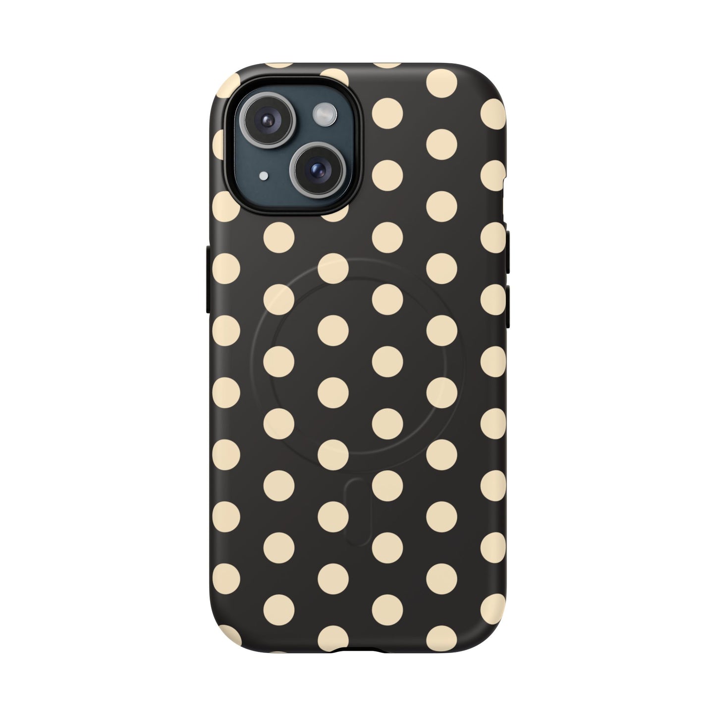 Polka Dot Magnetic Phone Case – Black & Cream Retro Spot Pattern