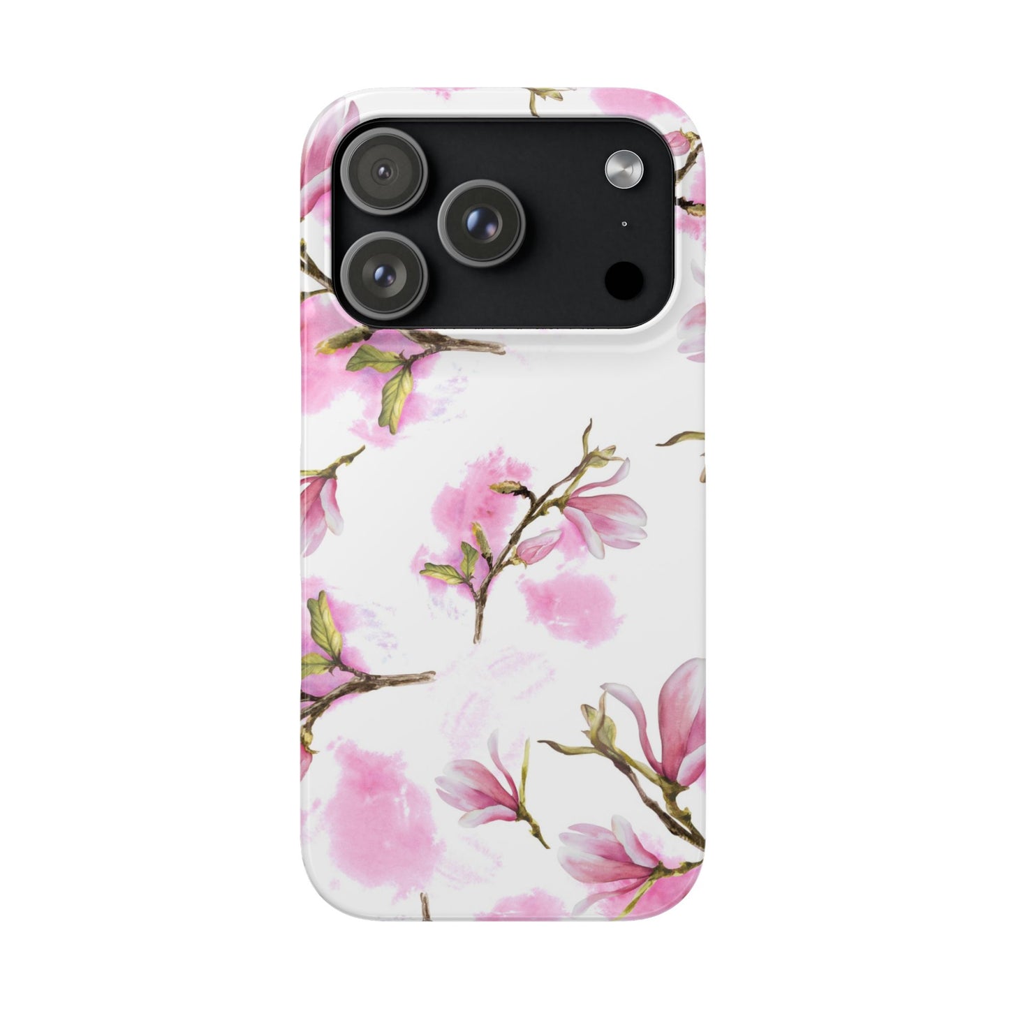 Floral Magnolia Slim Phone Case – Pink Watercolor Snap Case for Apple iPhone and Samsung Galaxy.