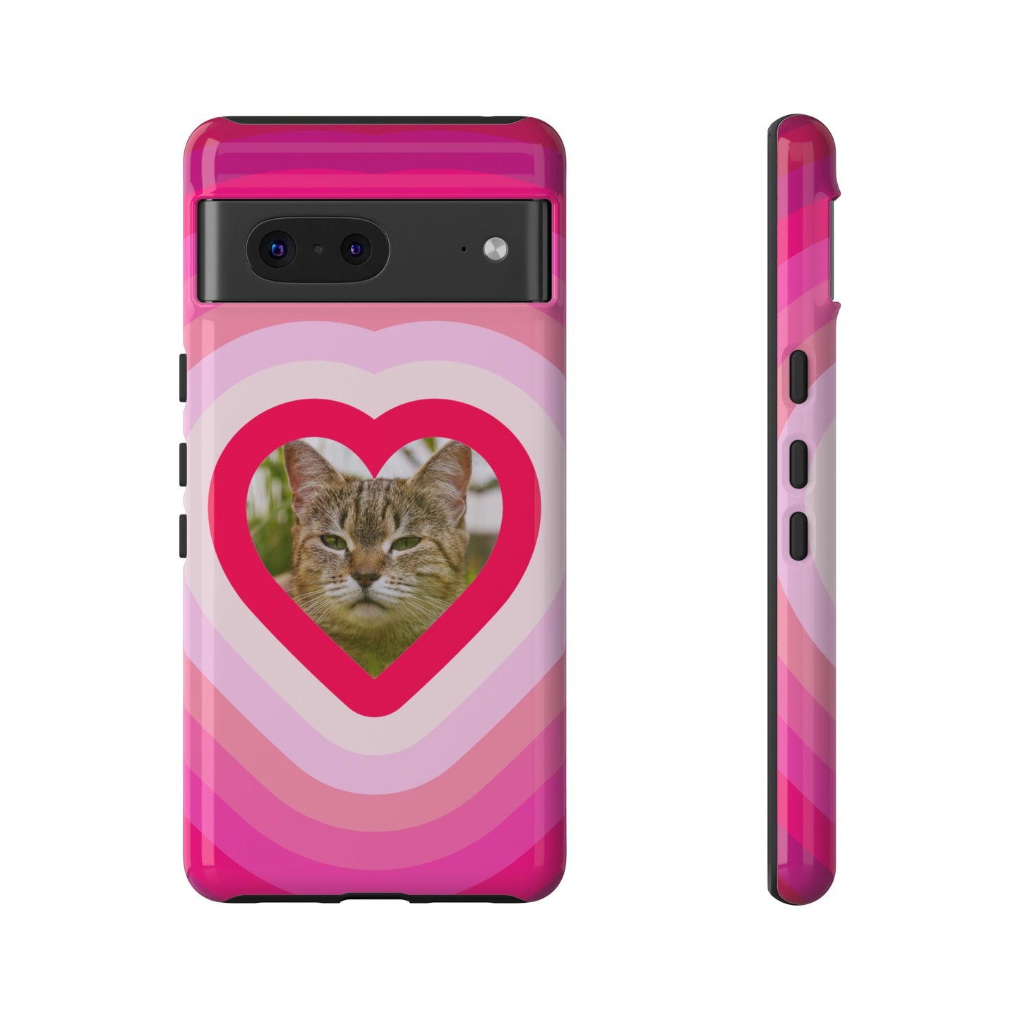 Single Image Personalised  Heart Photo Phone Case – Pink Gradient Love Tough Case for Apple iPhone, Samsung Galaxy and Google Pixel.