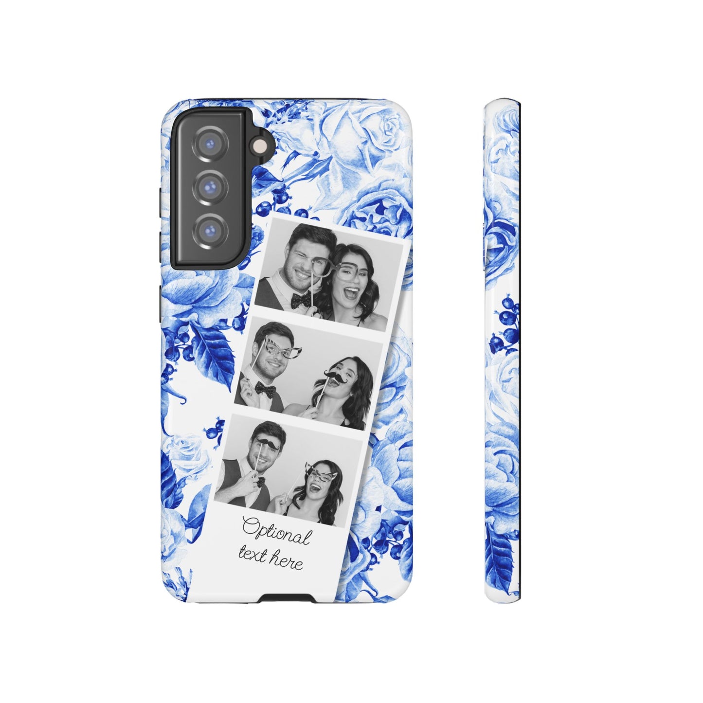 Three Photo Personalised Blue Floral Image Strip Custom Phone Case