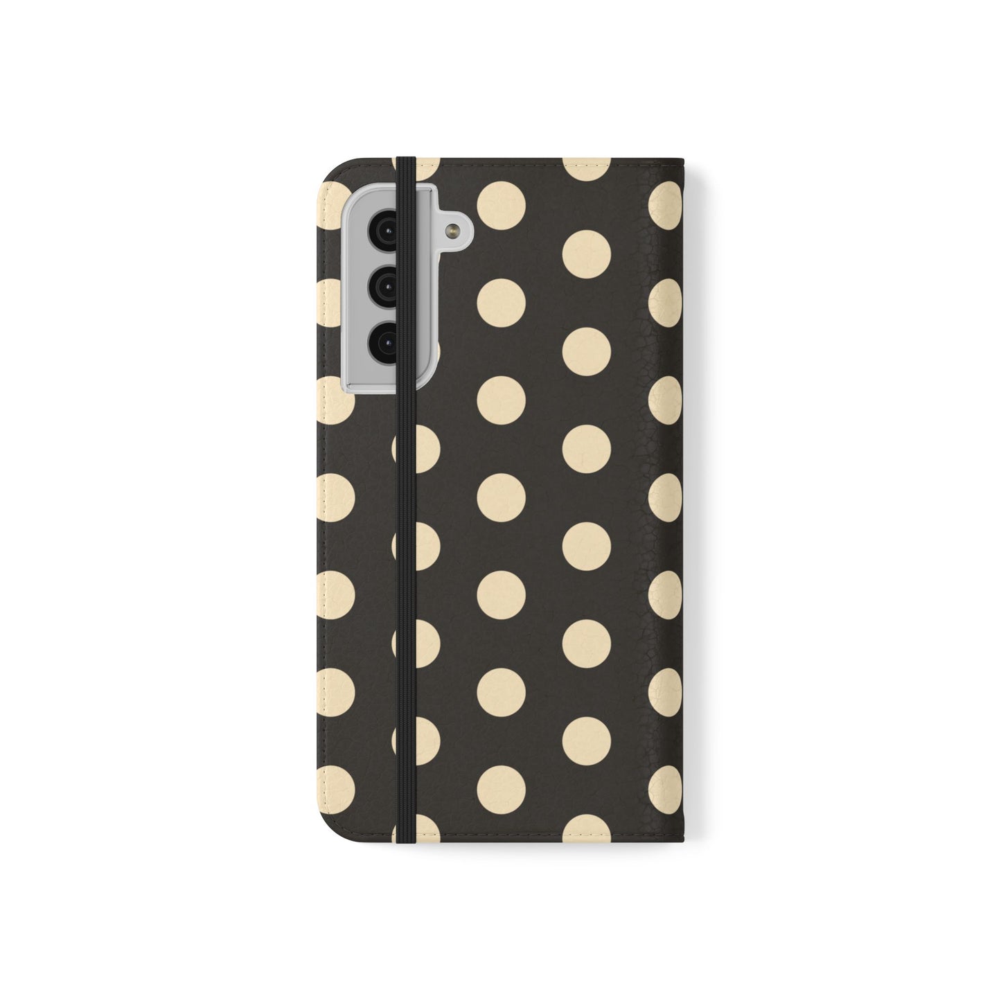 Polka Dot Flip Phone Case – Retro Black & Cream Wallet Cover