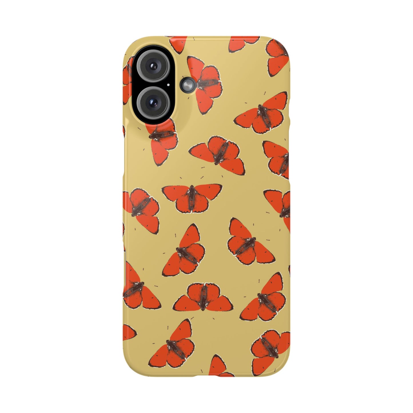 Butterfly Snap Phone Case — Red Moth Pattern on Mustard Background