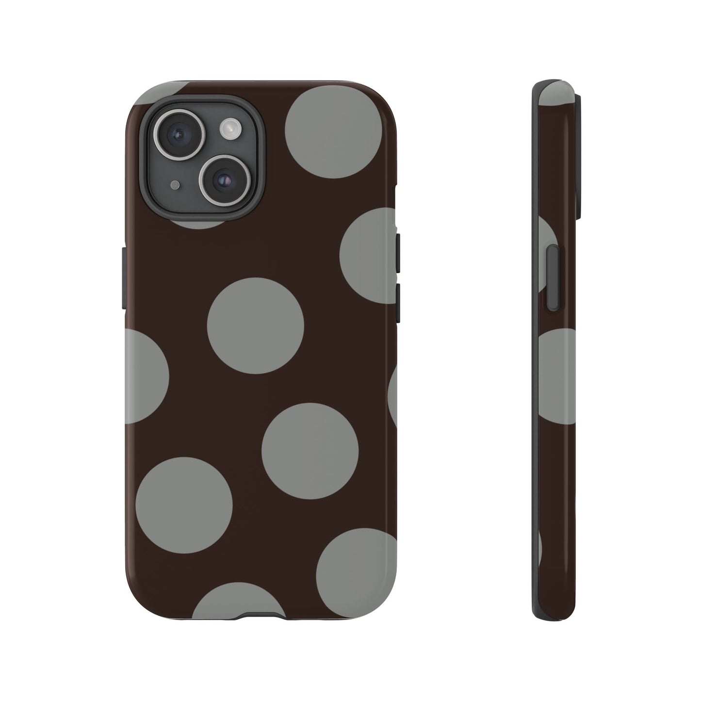 Polka Dot Tough Phone Case – Brown & Gray Retro Dot Protective Cover