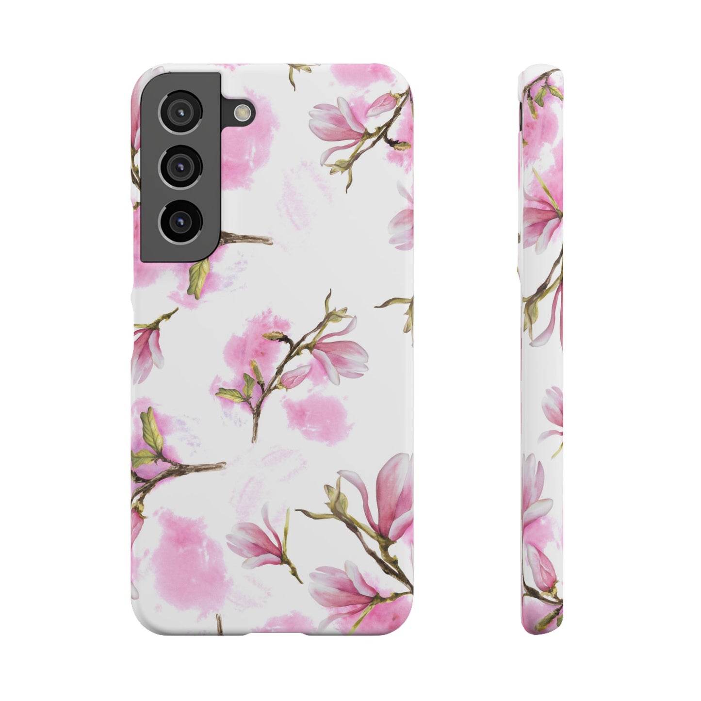 Floral Magnolia Slim Phone Case – Pink Watercolor Snap Case for Apple iPhone and Samsung Galaxy.