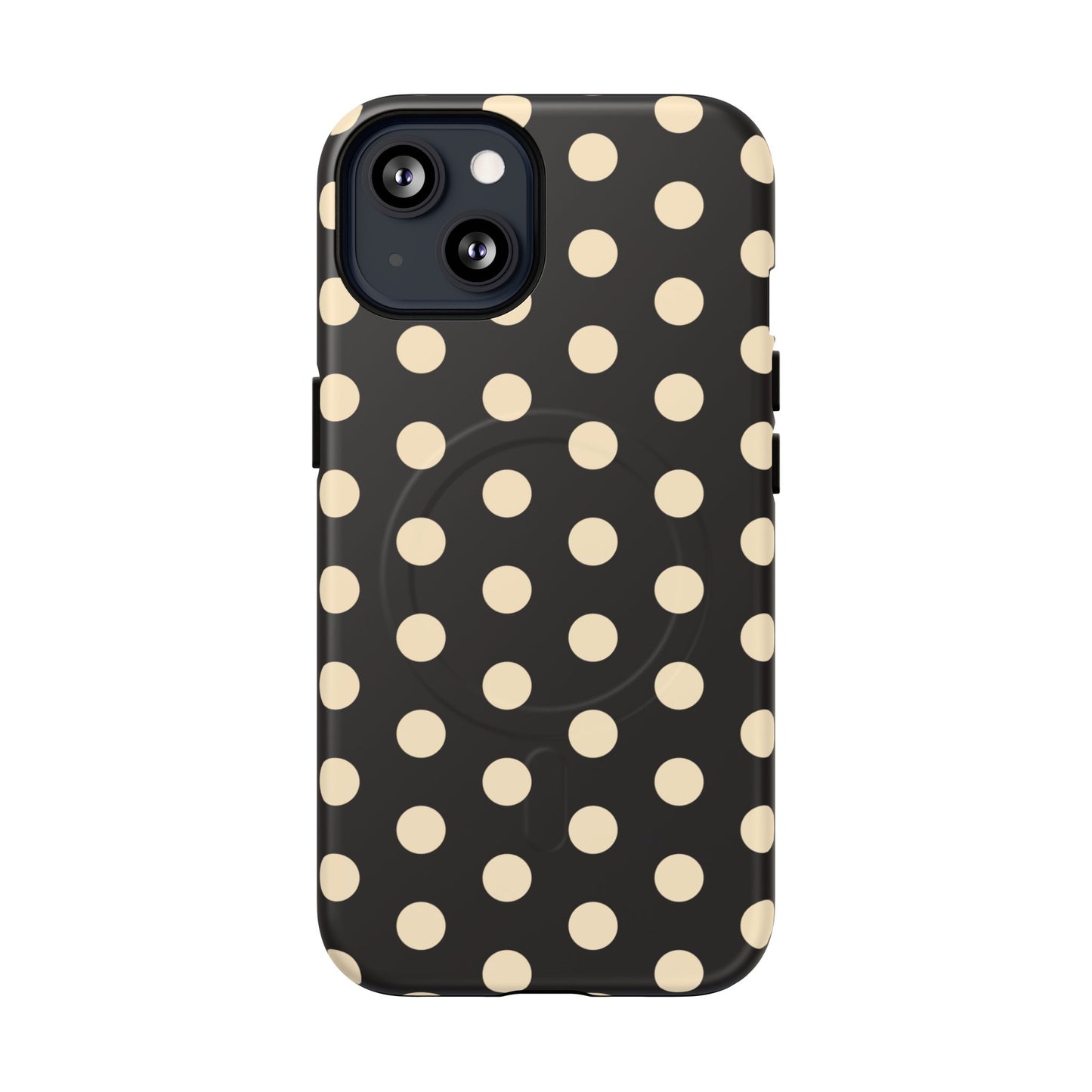 Polka Dot Magnetic Phone Case – Black & Cream Retro Spot Pattern