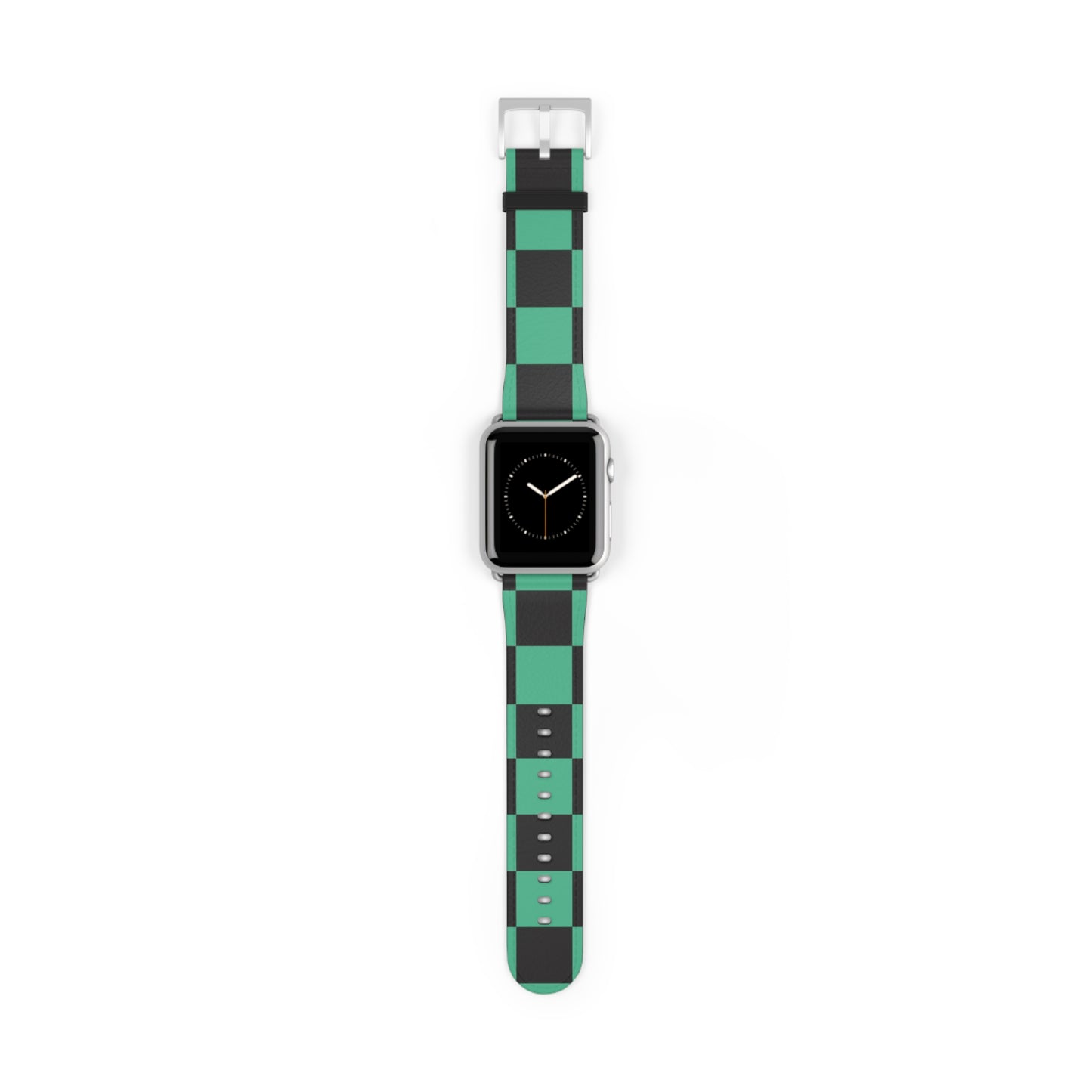 Tanjiro Apple Watch band with black and green chequered pattern, luxury faux-leather strap, fashion accessory