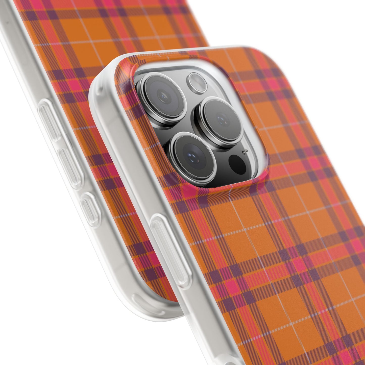 Orange Plaid Flexi Phone Case for Apple iPhone and Samsung Galaxy.