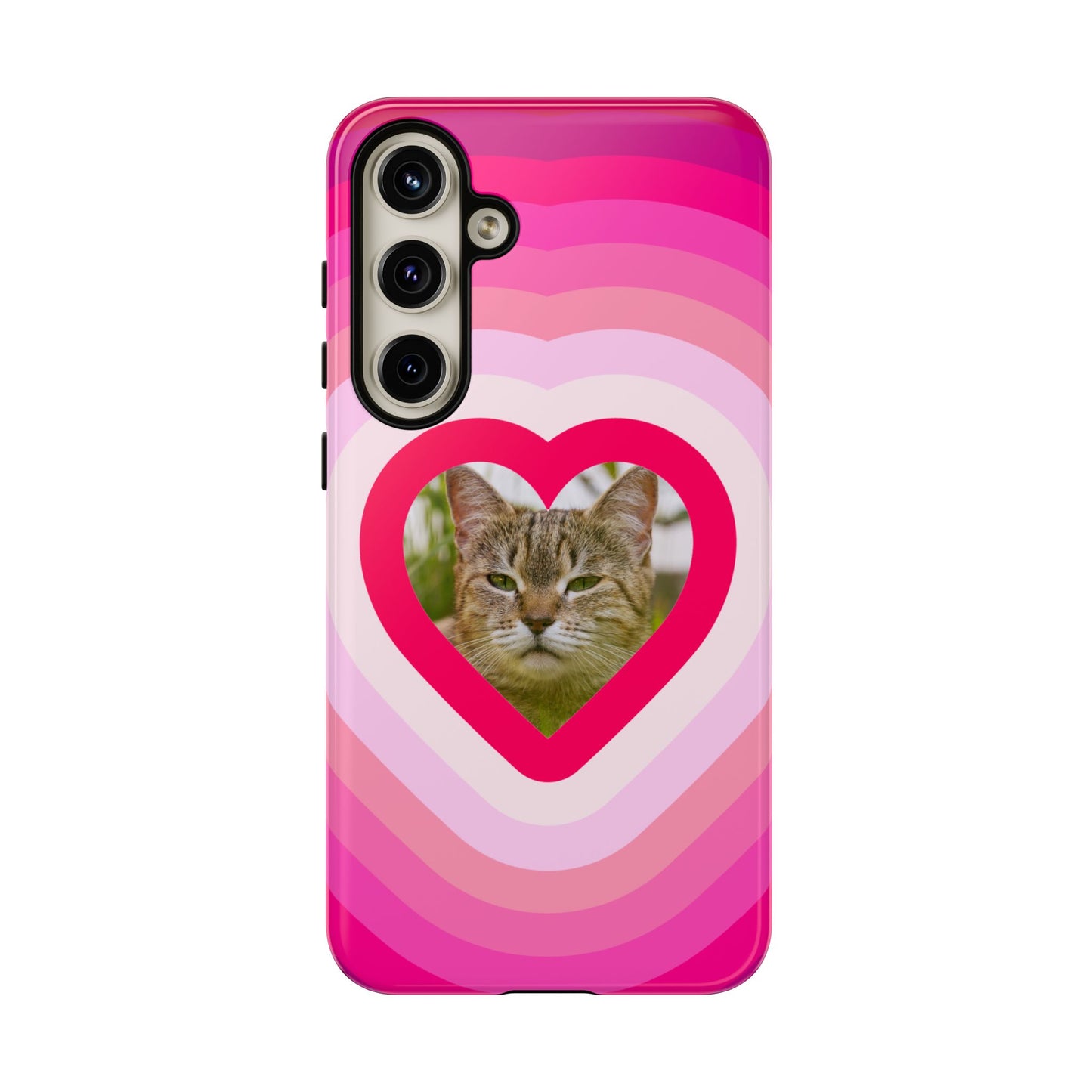 Single Image Personalised  Heart Photo Phone Case – Pink Gradient Love Tough Case for Apple iPhone, Samsung Galaxy and Google Pixel.