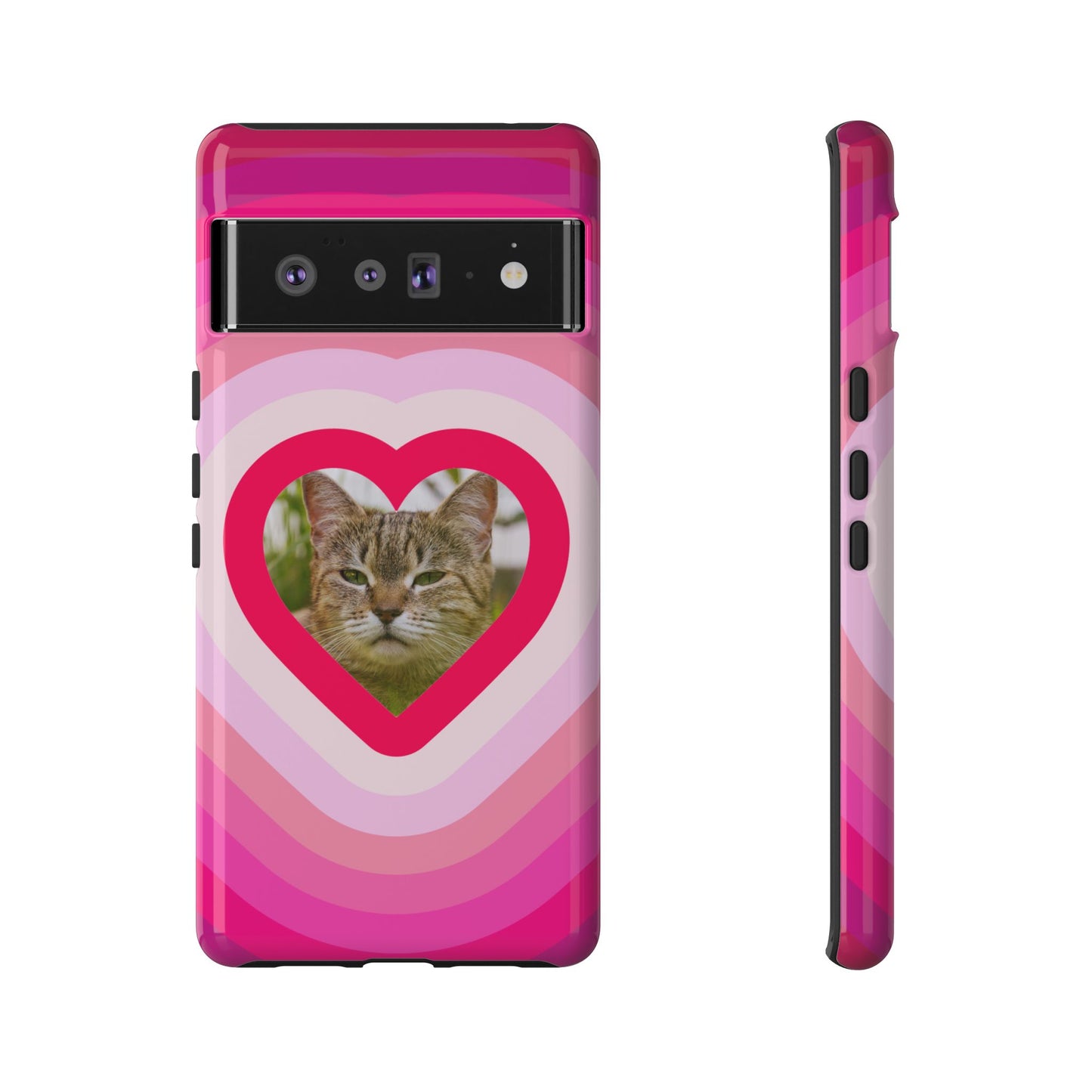 Single Image Personalised  Heart Photo Phone Case – Pink Gradient Love Tough Case for Apple iPhone, Samsung Galaxy and Google Pixel.
