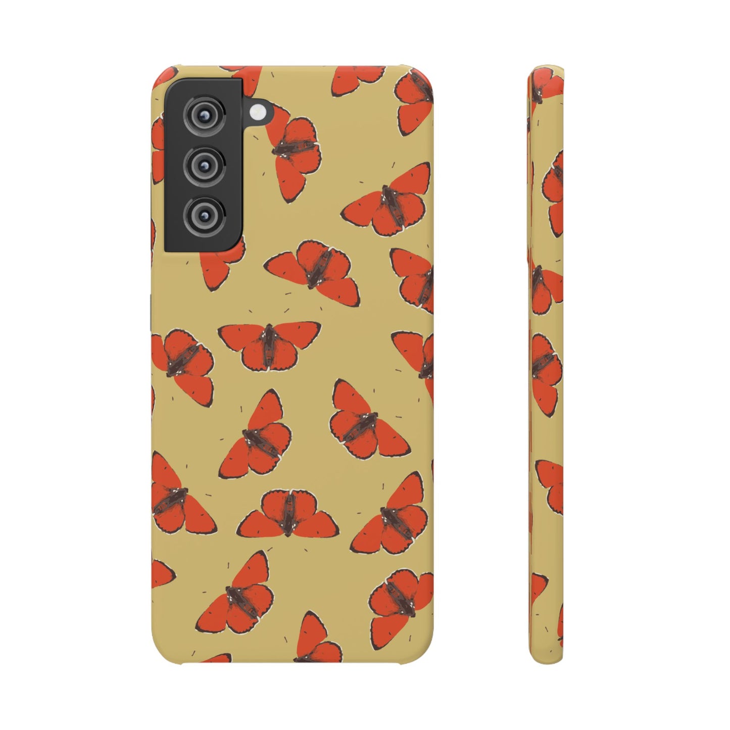 Butterfly Snap Phone Case — Red Moth Pattern on Mustard Background
