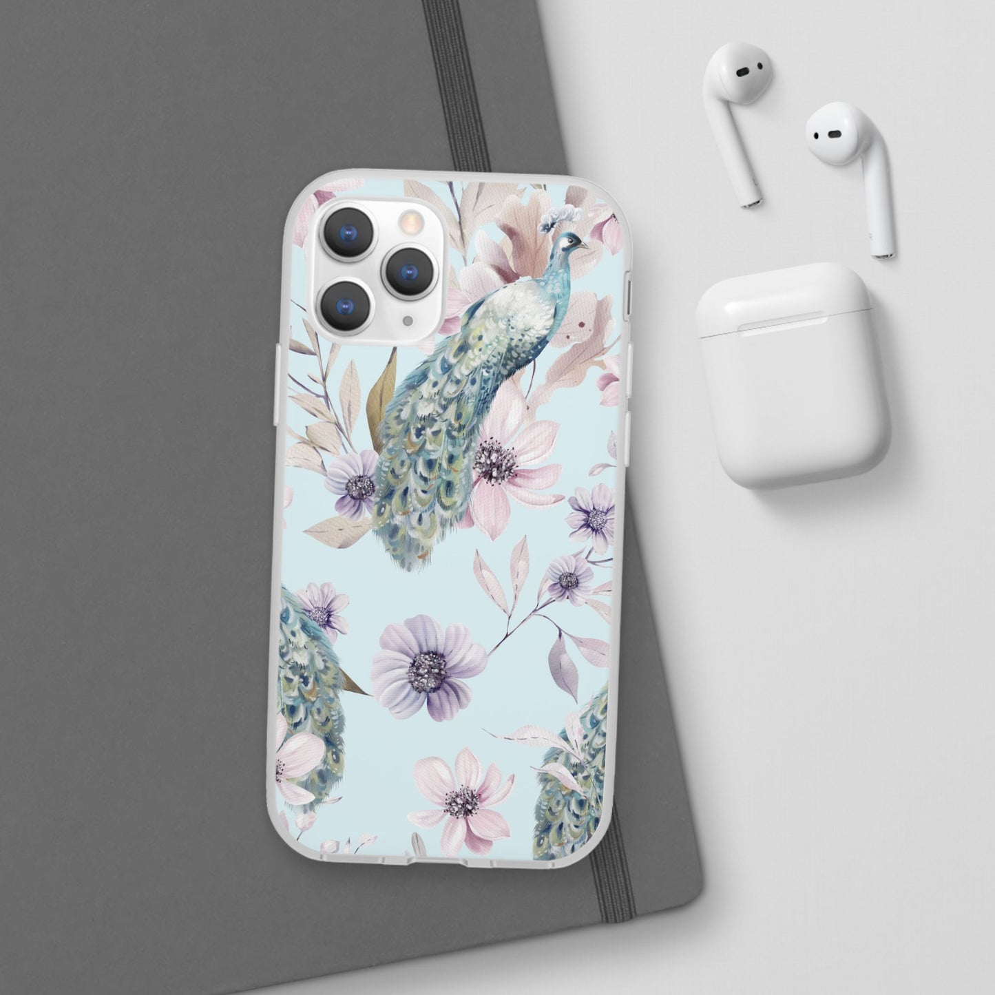 Peacock Floral Phone Case — Pastel Watercolor Bird Slim Case