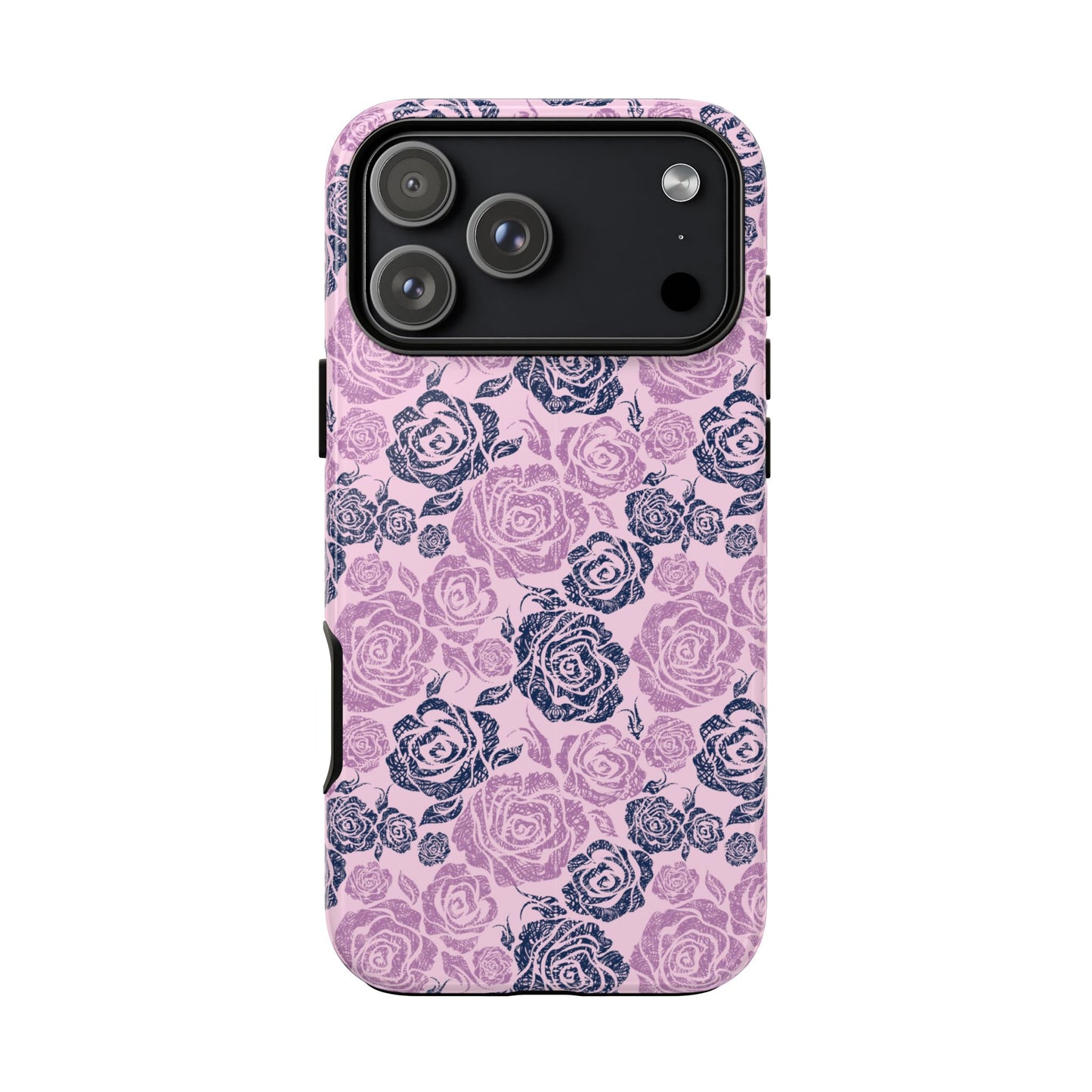 Floral Rose Tough Phone Case — Pink & Slate Rose Pattern