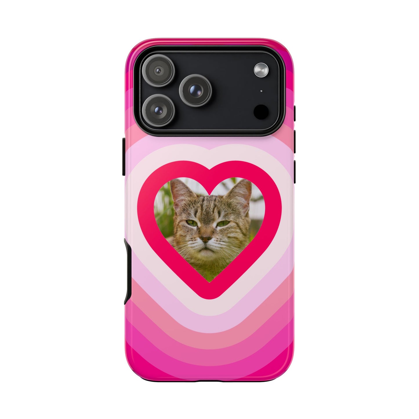 Single Image Personalised  Heart Photo Phone Case – Pink Gradient Love Tough Case for Apple iPhone, Samsung Galaxy and Google Pixel.