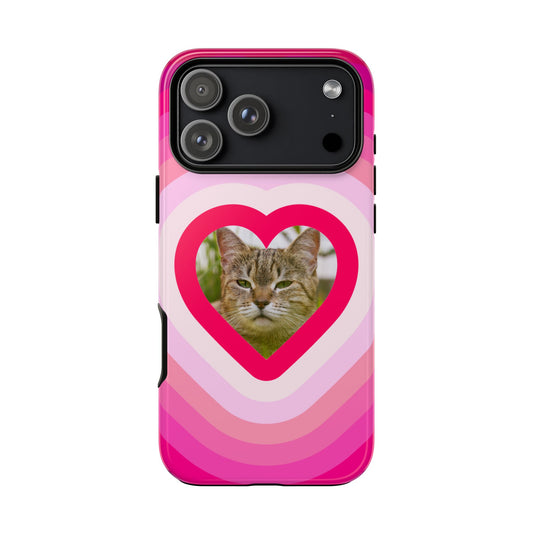 Single Image Personalised  Heart Photo Phone Case – Pink Gradient Love Tough Case for Apple iPhone, Samsung Galaxy and Google Pixel.