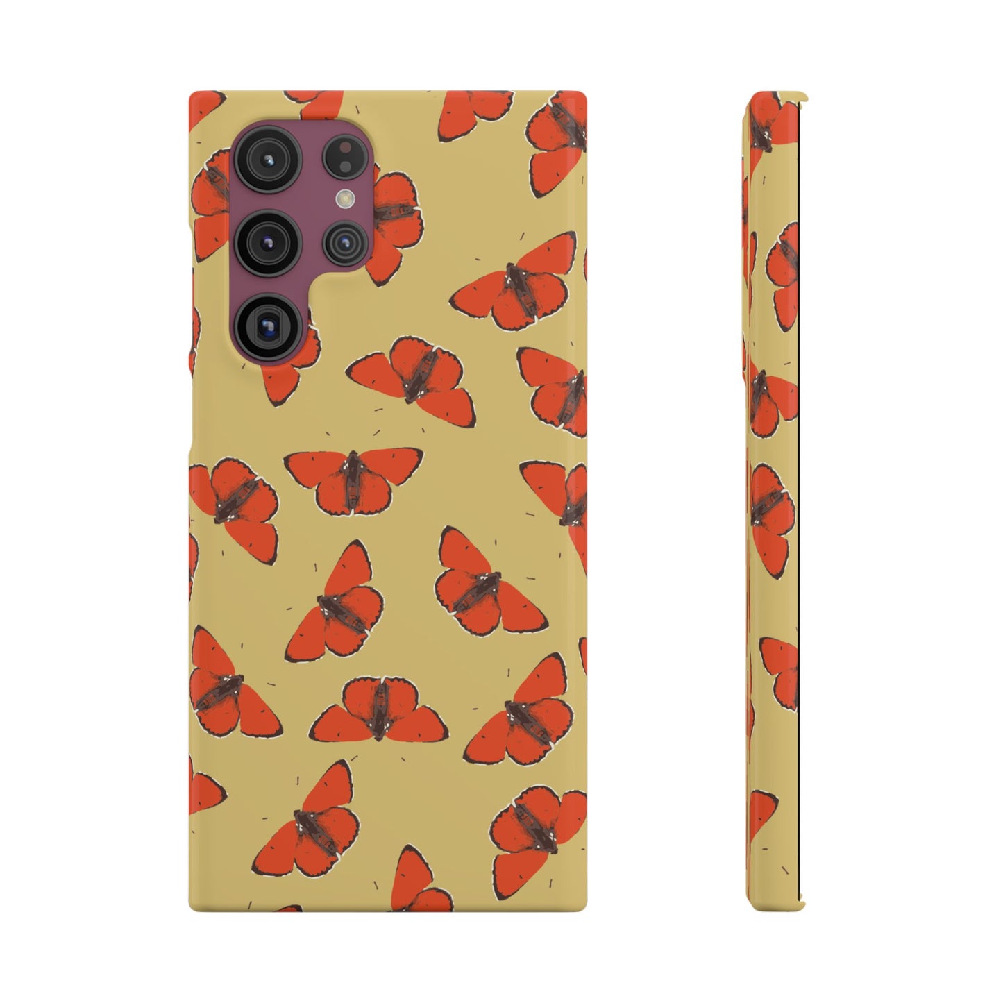 Butterfly Snap Phone Case — Red Moth Pattern on Mustard Background