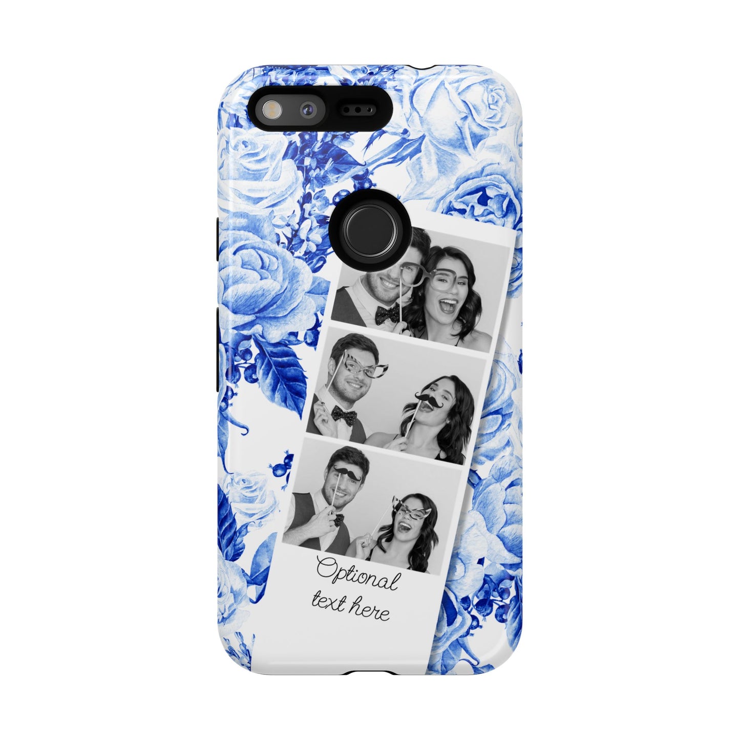 Three Photo Personalised Blue Floral Image Strip Custom Phone Case
