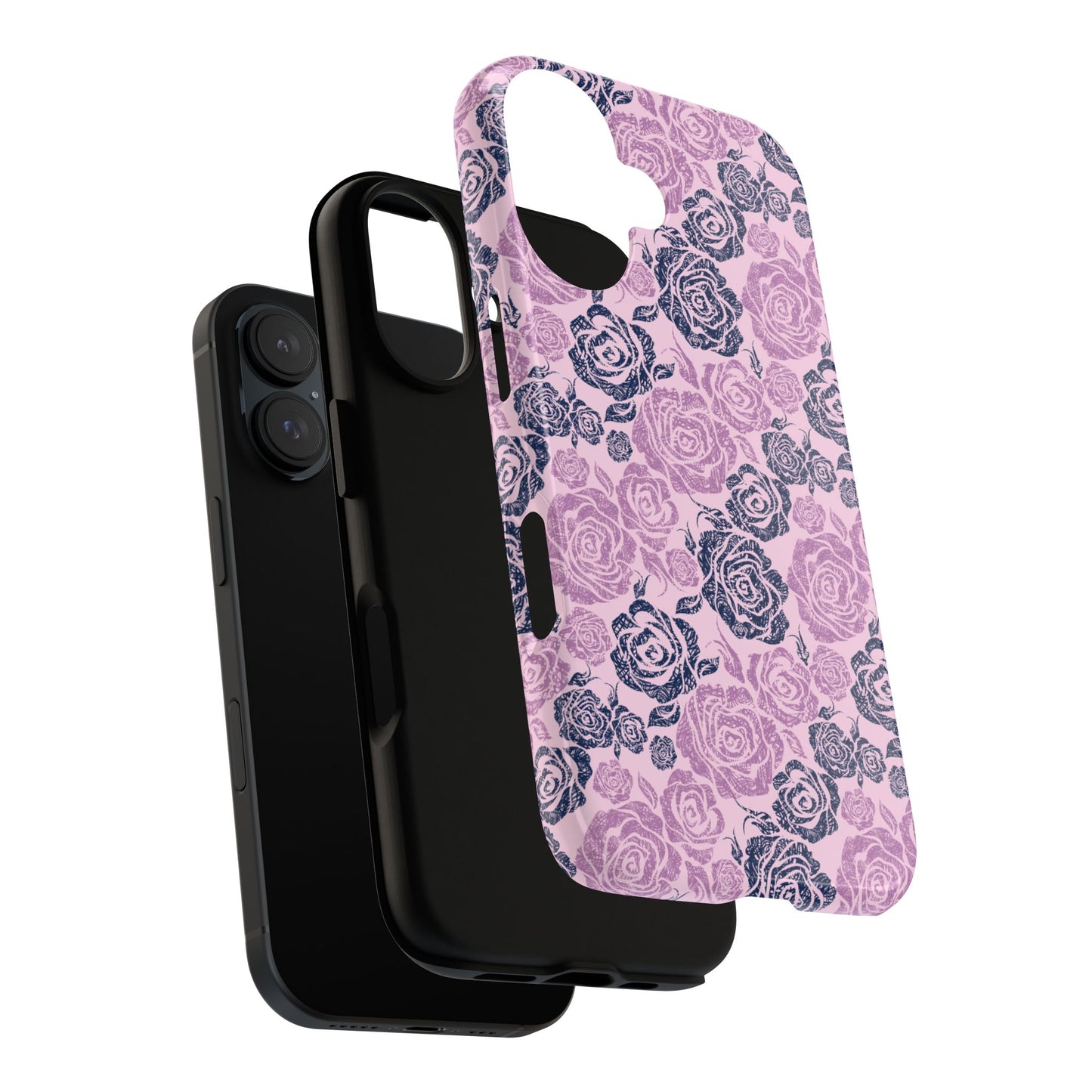Floral Rose Tough Phone Case — Pink & Slate Rose Pattern