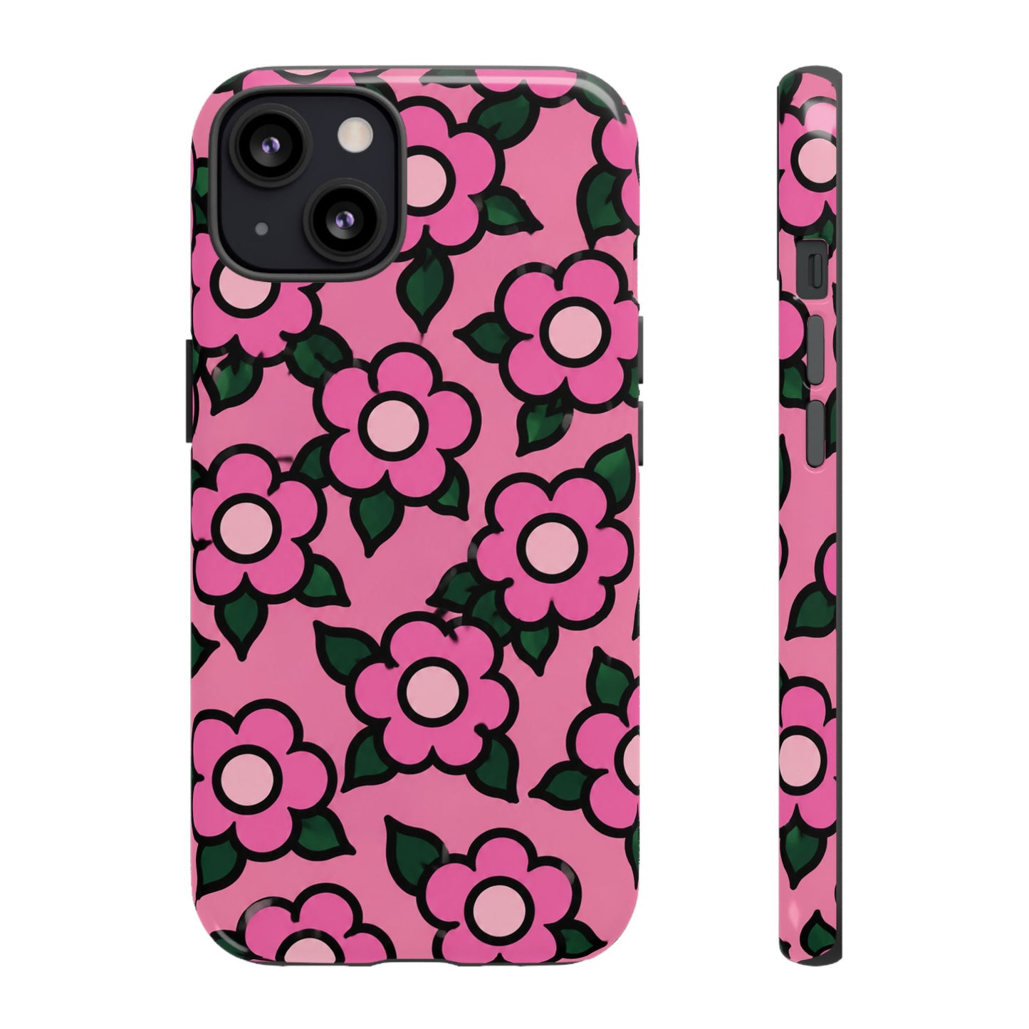 Pink Floral Tough Phone Case — Cute Retro Flower Protective Cover