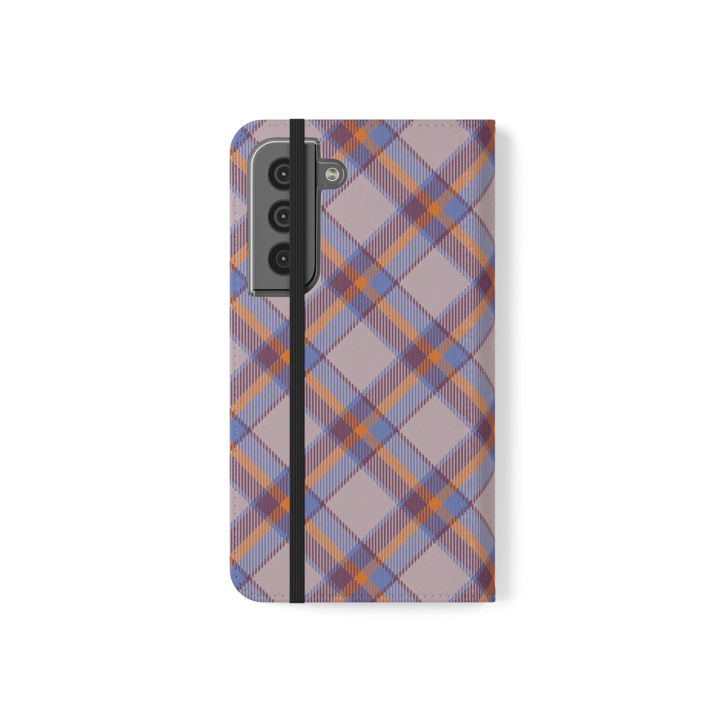 Tartan Flip Phone Case — purple & Orange Plaid Wallet Cover