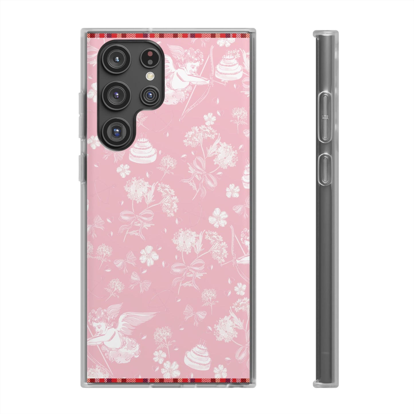 Pink Floral Cherub Flexi Phone Case for Apple iPhone and Samsung Galaxy.