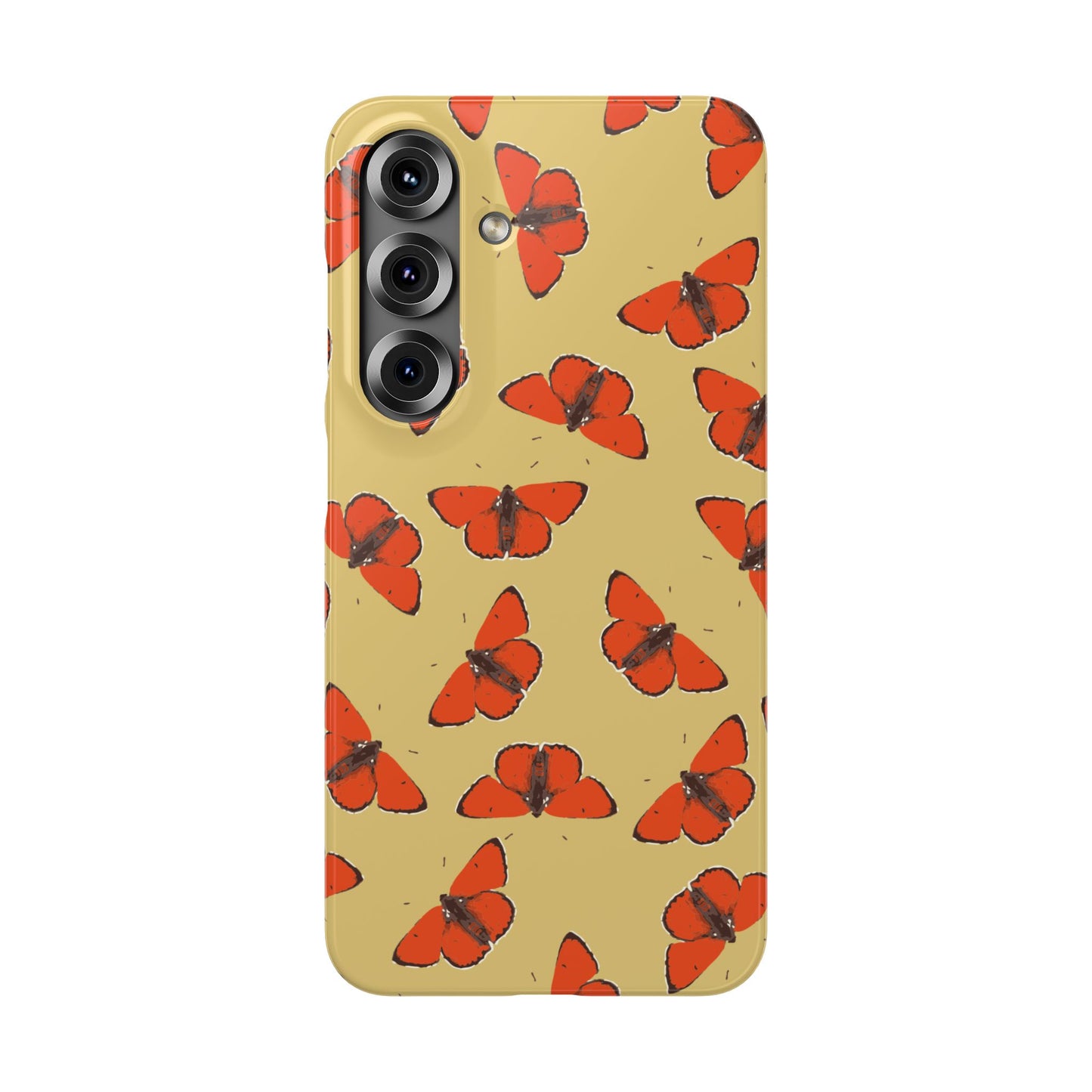 Butterfly Snap Phone Case — Red Moth Pattern on Mustard Background