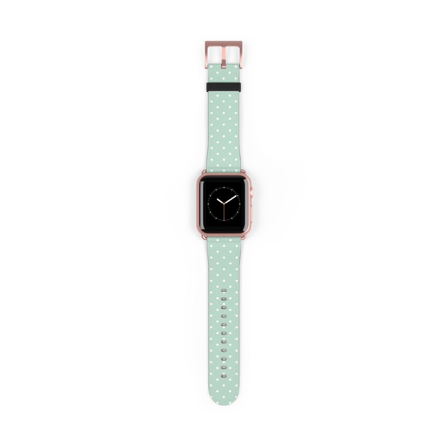 Mint polka dot watch band in pastel green, cute apple watch band for women, soft faux leather strap with white stars