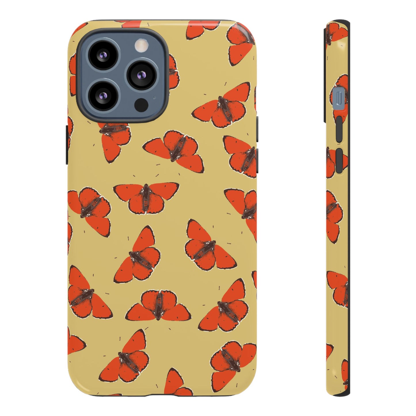 Red Butterfly Pattern Tough Phone Case — Retro Butterflies on Yellow