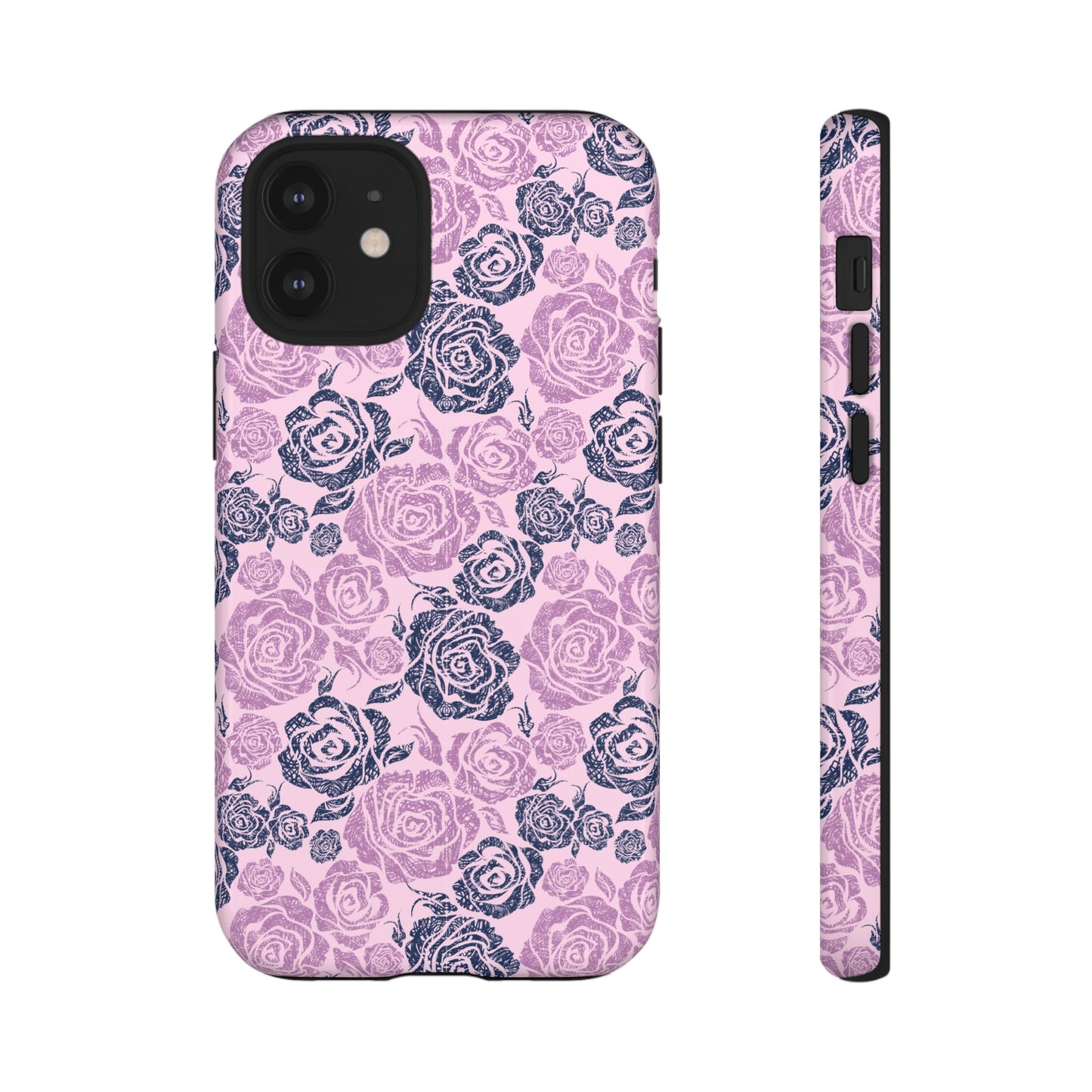 Floral Rose Tough Phone Case — Pink & Slate Rose Pattern
