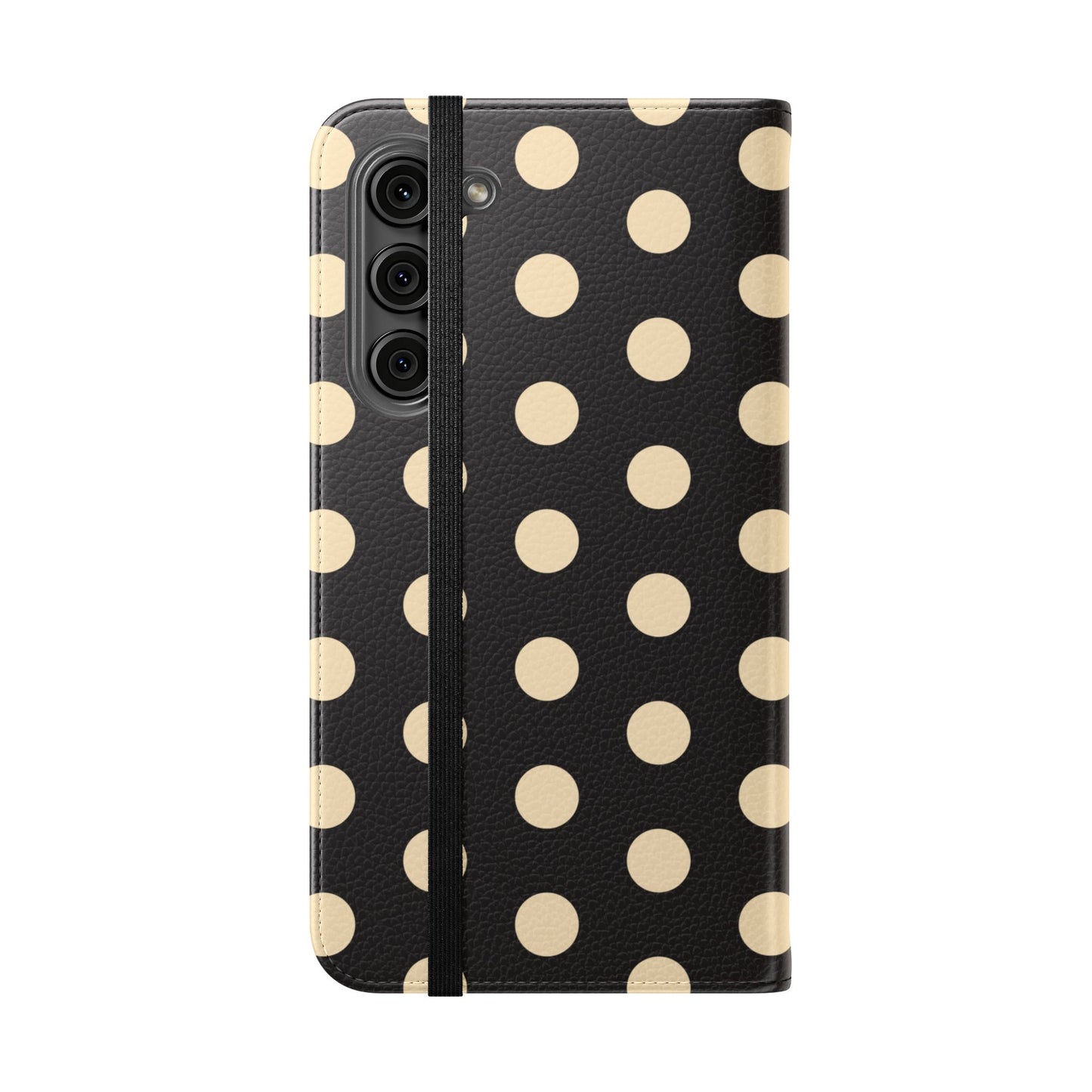 Polka Dot Flip Phone Case – Retro Black & Cream Wallet Cover